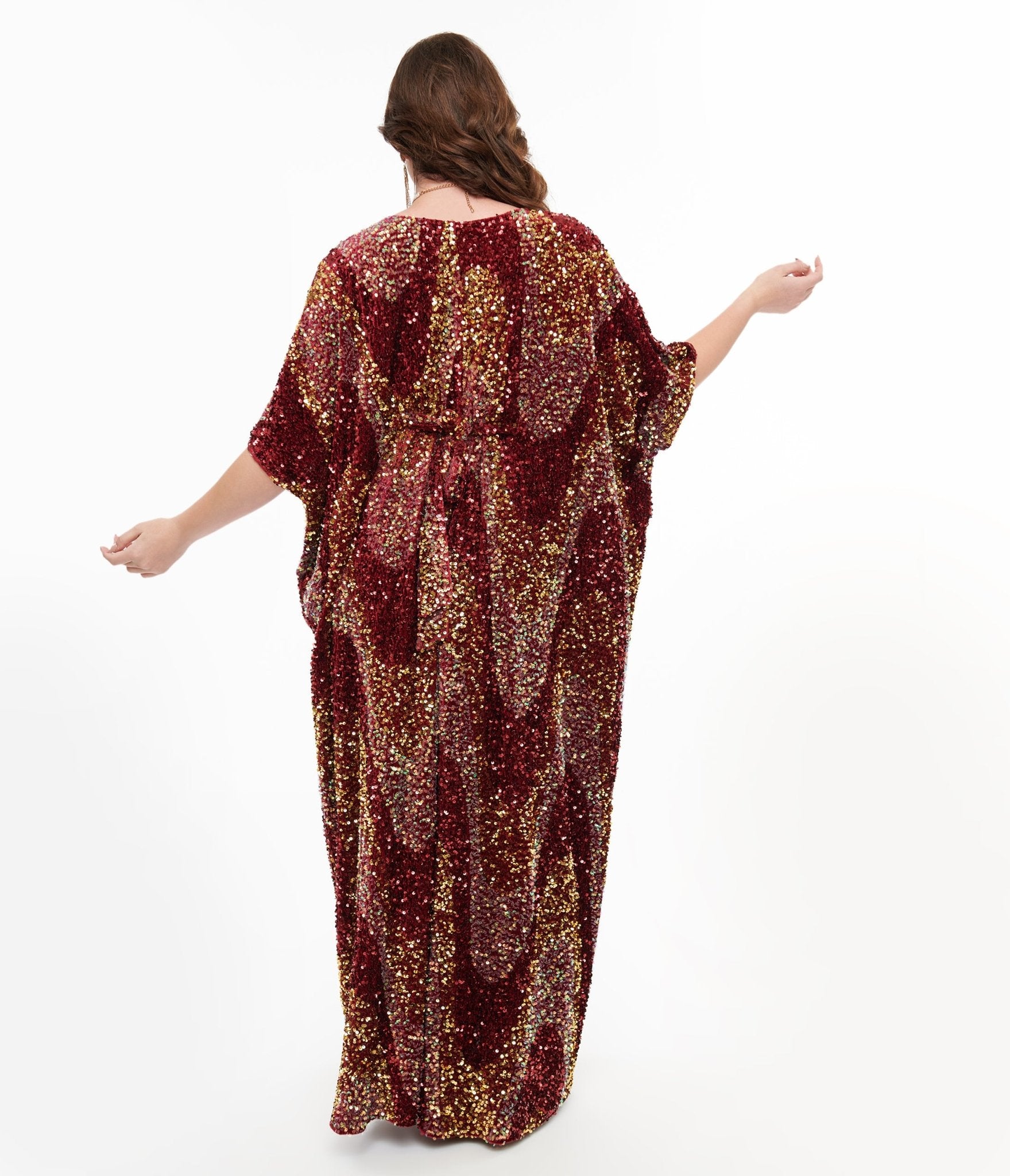 Vintage 1960s Burgundy Sequin Burton Caftan Dress - Retro Elegant Party Gown for Women, Perfect for Evening Events, Cocktail Parties & Special Occasions