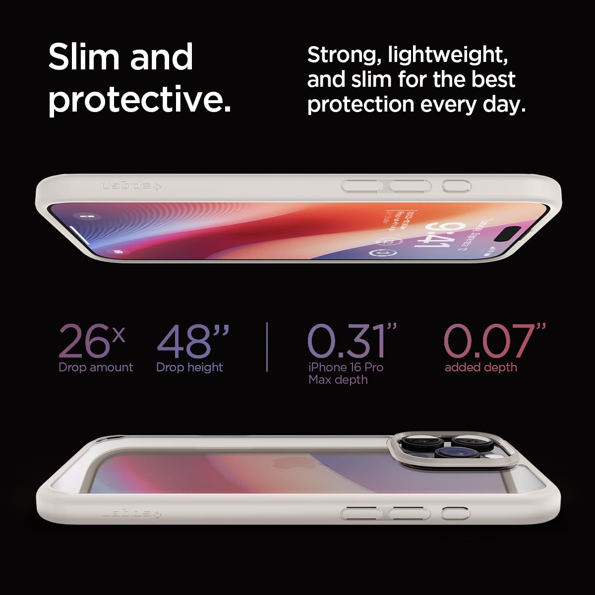 Spigen Ultra Hybrid Case for iPhone 16 Pro Max - Shockproof Clear Protective Cover with Military-Grade Protection | Compatible with Apple iPhone 16 Pro Max (2024) in Natural Titanium | Perfect for Daily Use, Travel & Outdoor Activities