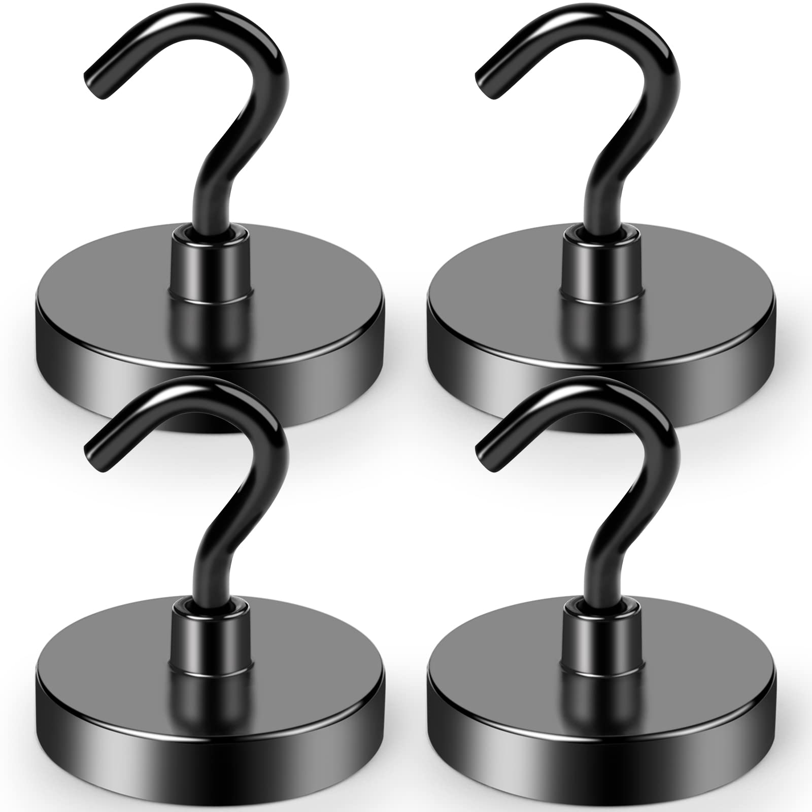 LOVIMAG Black Heavy Duty Magnetic Hooks - 110lbs Strong Neodymium Magnet Hooks with Epoxy Coating (4 Pack) - Perfect for Cruise Cabins, Lockers, Classrooms, Kitchens, Offices & Metal Doors - Ideal for Hanging Coats, Keys, Utensils & Organizing Small Items