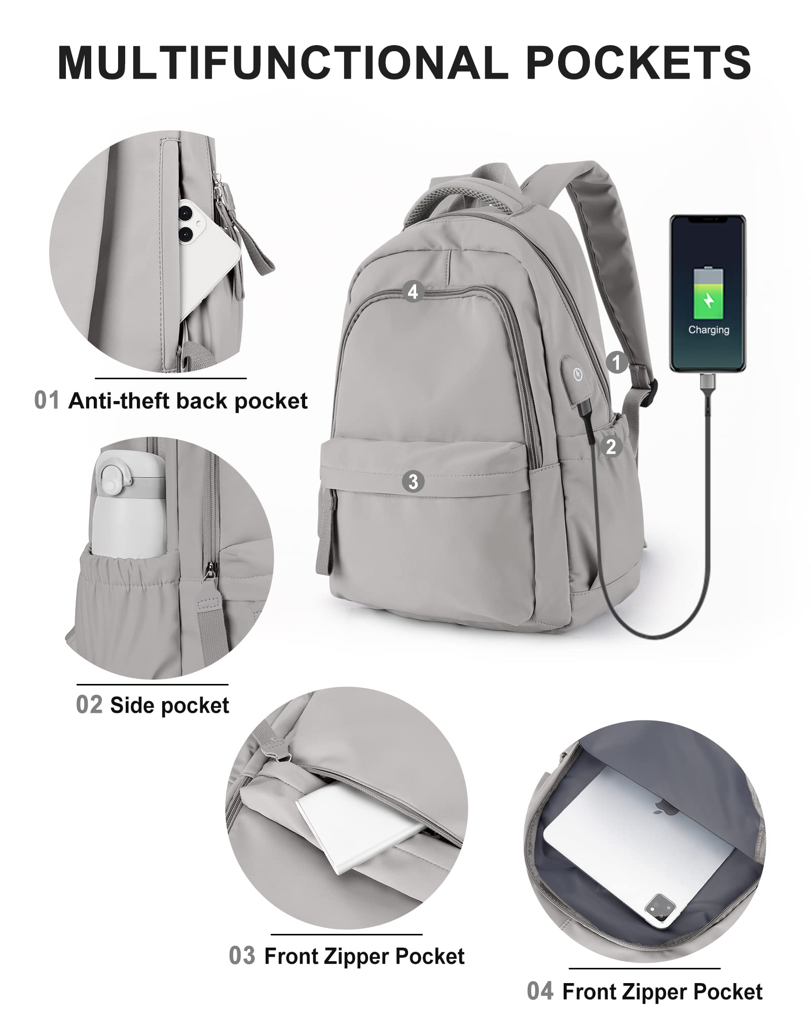 Stylish Lightweight Small Backpack for School & Travel - Aesthetic Daypack for Women, Men, College & High School Students with USB Charging Port (Fits 14