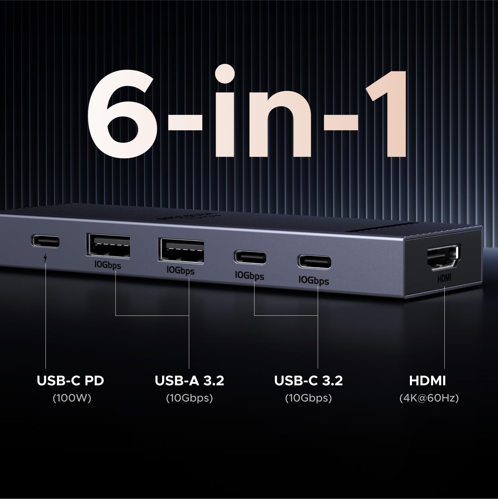 UGREEN Revodok Pro 6-in-1 USB-C Hub with 10Gbps, 4K 60Hz HDMI, 100W PD - Compatible with MacBook Pro/Air, iPad Pro, ThinkPad, ROG Ally - Perfect for Work, Gaming & Home Office