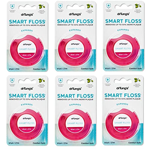 DrTung's Smart Floss - Natural PTFE & PFAS Free Dental Floss, Gentle on Gums, Expands & Stretches, BPA Free - Cardamom Flavor (Pack of 6) | Perfect for Sensitive Teeth & Daily Oral Care