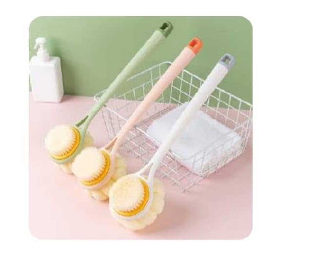 KIDPALACE Dual-Sided Body Scrubber Brush with Bristles & Loofah - Exfoliating Shower Brush for Deep Cleansing & Massage - Long Handle Bath Brush for Back, Feet & Skin Care - Perfect for Spa, Home & Travel Use