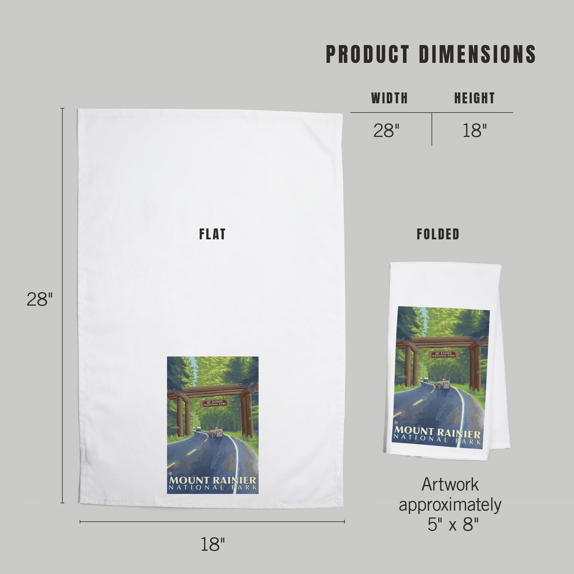Lantern Press Mount Rainier Washington Nisqually Entrance 100% Cotton Tea Towel - Decorative Hand Towel for Kitchen, Home Decor & Gifts - Perfect for Dish Drying, Wall Art & Housewarming Presents