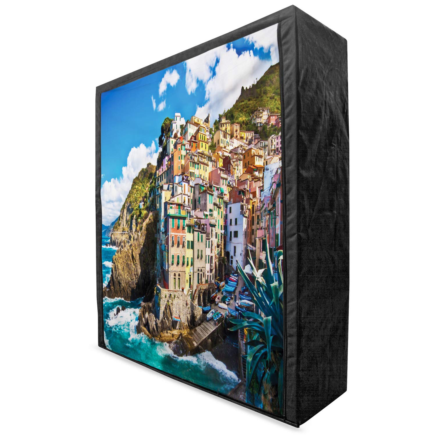 Ambesonne European Style Portable Fabric Wardrobe with Italian Mediterranean Cinque Terre Print - 59