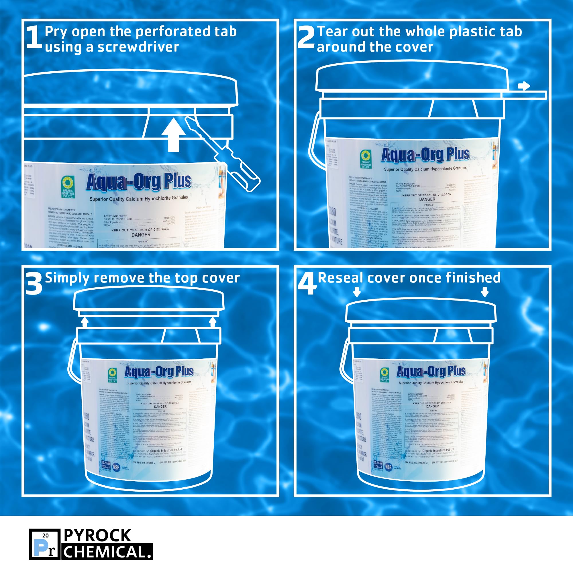 Pool Shock by Aqua Org Plus - 65% Granular Calcium Hypochlorite - Powerful Swimming Pool Chlorine Shock Treatment for In-Ground Pools, Above Ground Pools, Spas & Hot Tubs - 50 Pound Bucket - Ideal for Weekly Maintenance, Algae Prevention & Water Clarification