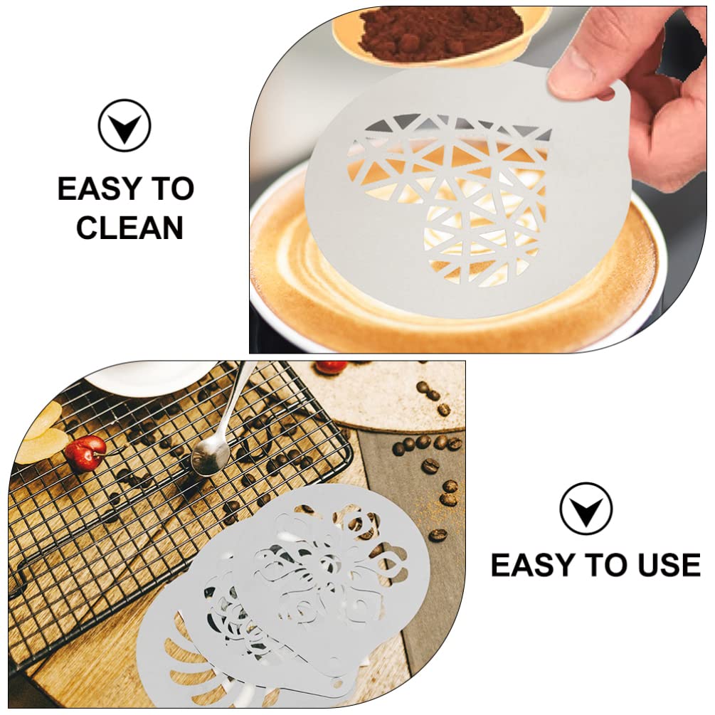 6-Piece Stainless Steel Coffee Latte Art Stencils Set - Hemoton Professional Milk Spray Templates for Baristas, Home & Restaurant Use - Perfect for Cappuccino, Latte & Hot Chocolate Designs