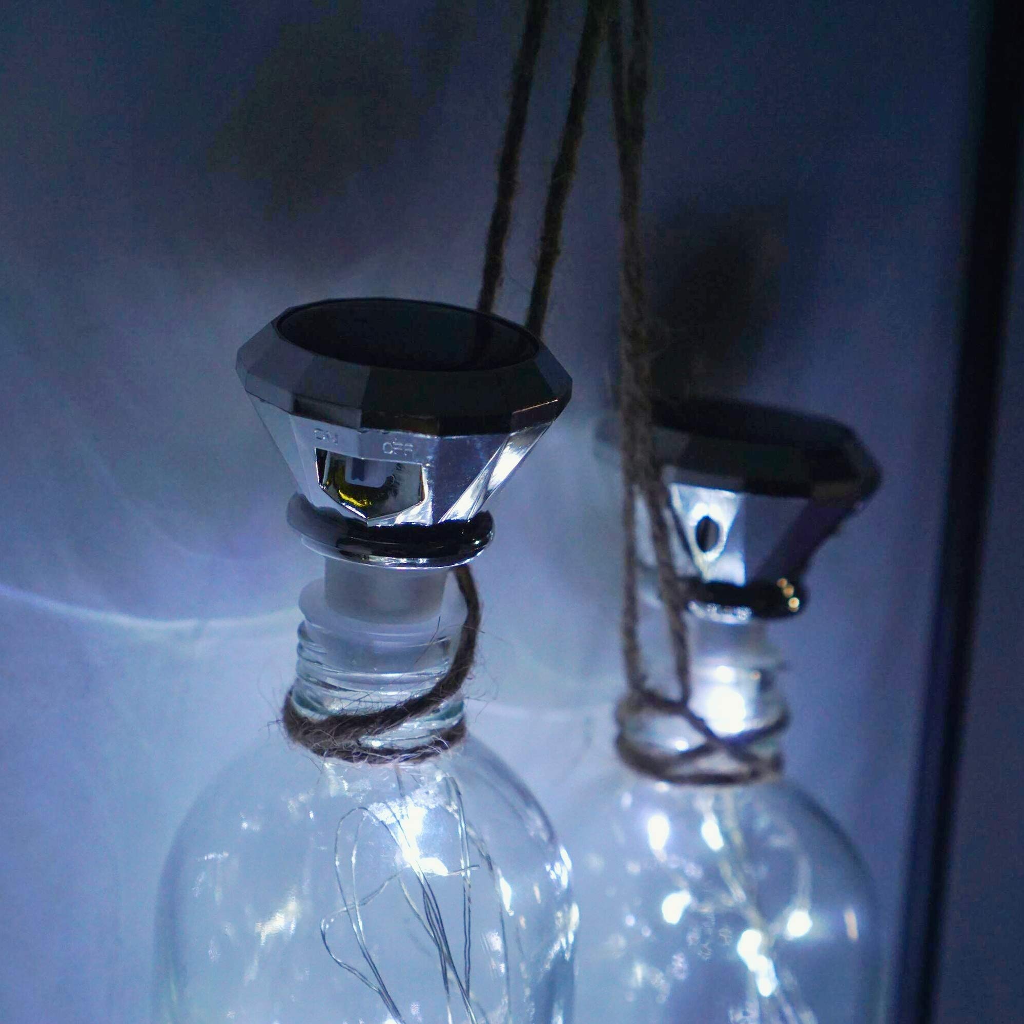 10 Pack Solar Wine Bottle Lights - 20 LED Diamond Cork Fairy String Lights, Waterproof Outdoor for Garden, Wedding, Patio (Cool White) - Perfect for Romantic Evenings & Outdoor Decor