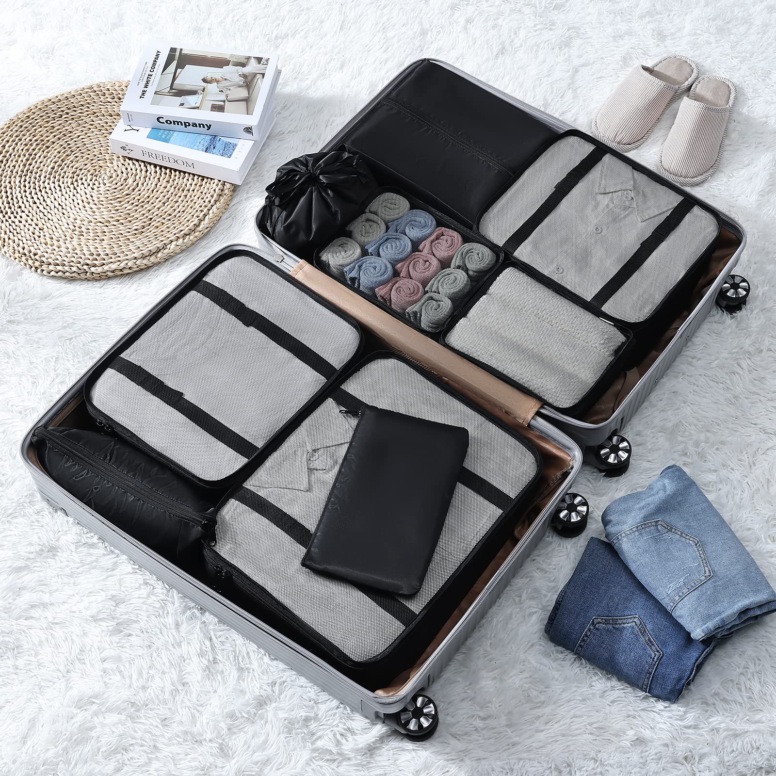 DIMJ 9-Piece Packing Cubes Set for Travel - Lightweight Luggage Organizers with Mesh Panels for Suitcase Storage (Perfect for Business Trips, Vacations & Weekend Getaways)