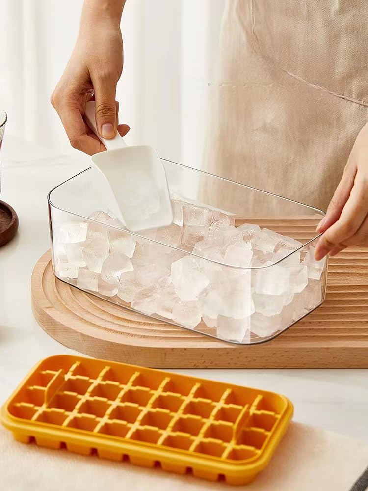 2 Pack Purple Ice Cube Tray Set with Lid & Storage Bin - 64 Ice Cube Molds for Perfect Cocktails, Smoothies & Party Drinks - BPA Free Freezer Tray for Home, Bar & Office Use