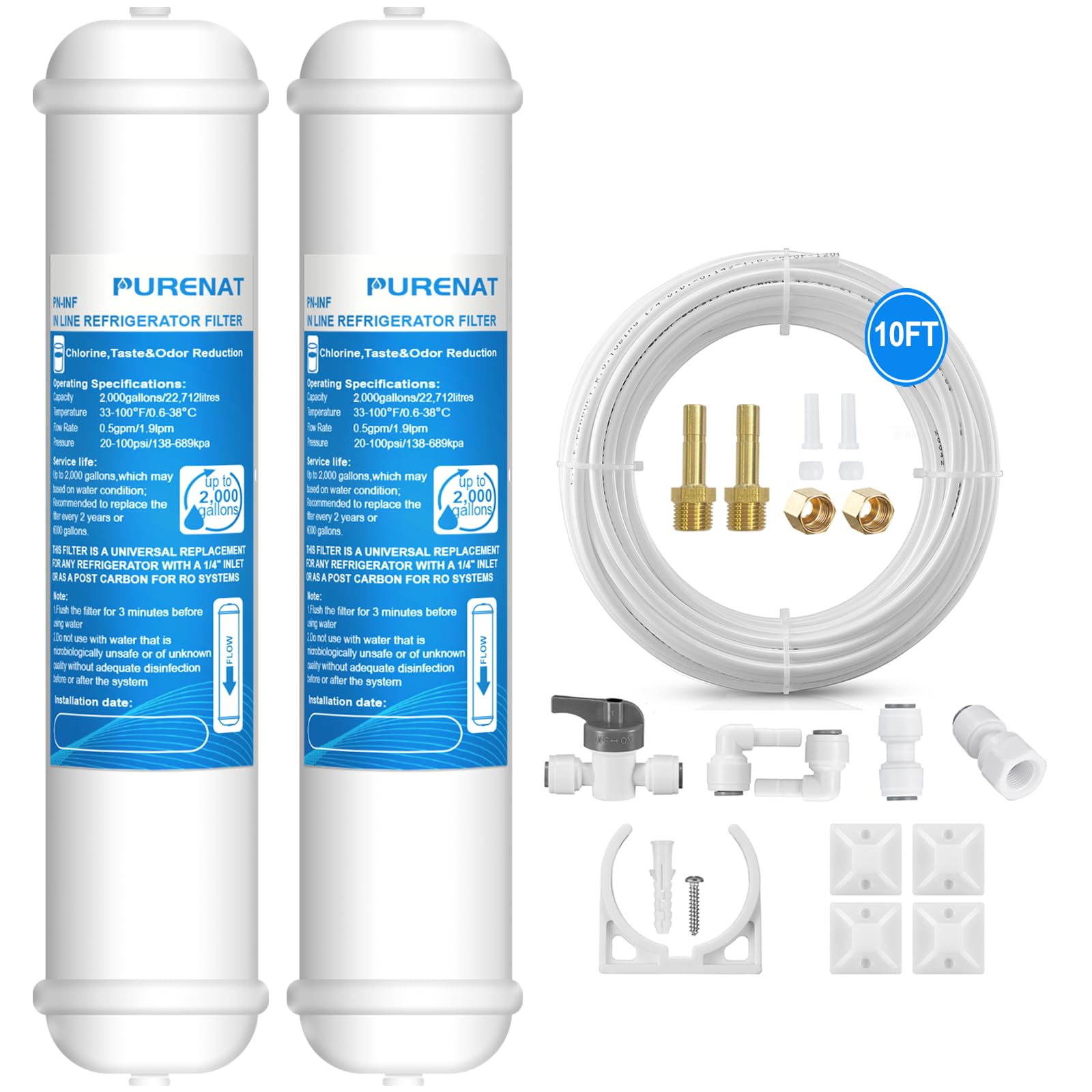 2-Pack Inline Water Filter for Refrigerator & Ice Maker, 1/4