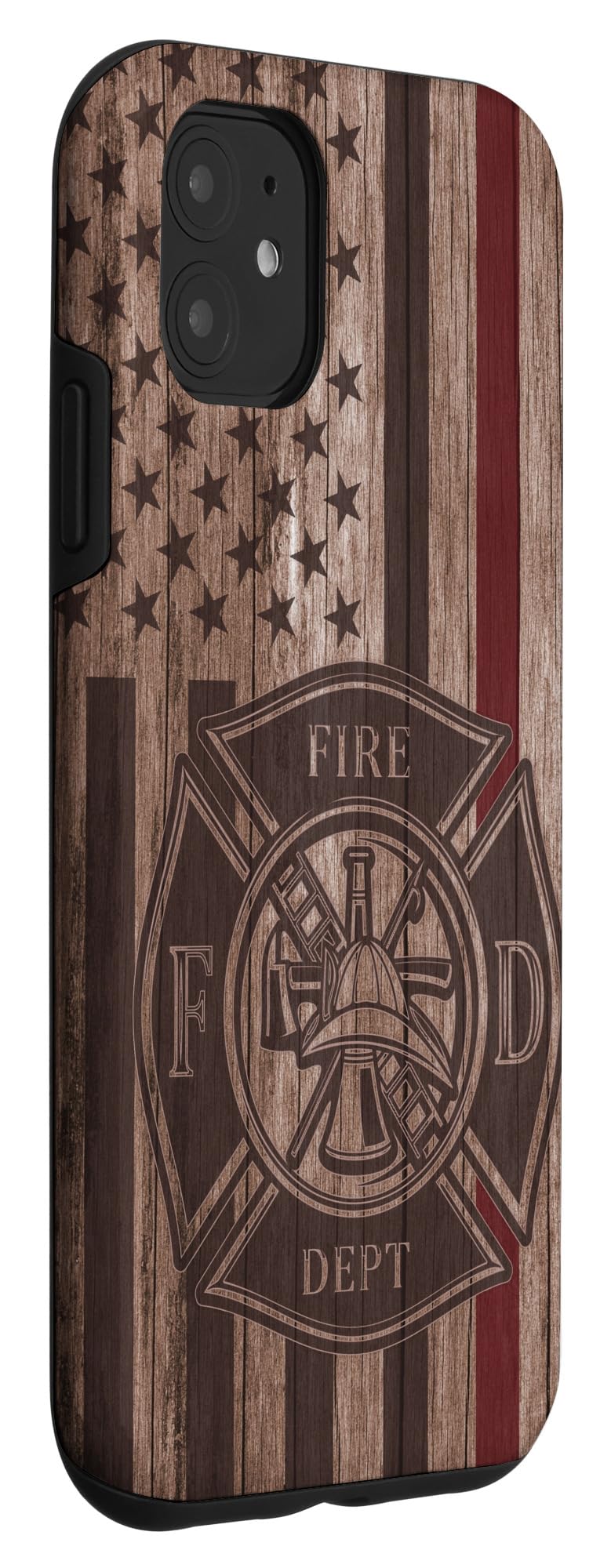 iPhone 11 Case - Wooden Firefighter Thin Red Line American Flag Design - Durable Protective Phone Cover for US Firefighters & First Responders - Perfect Gift for Fire Department Heroes (Work, Daily Use, Emergency Response)