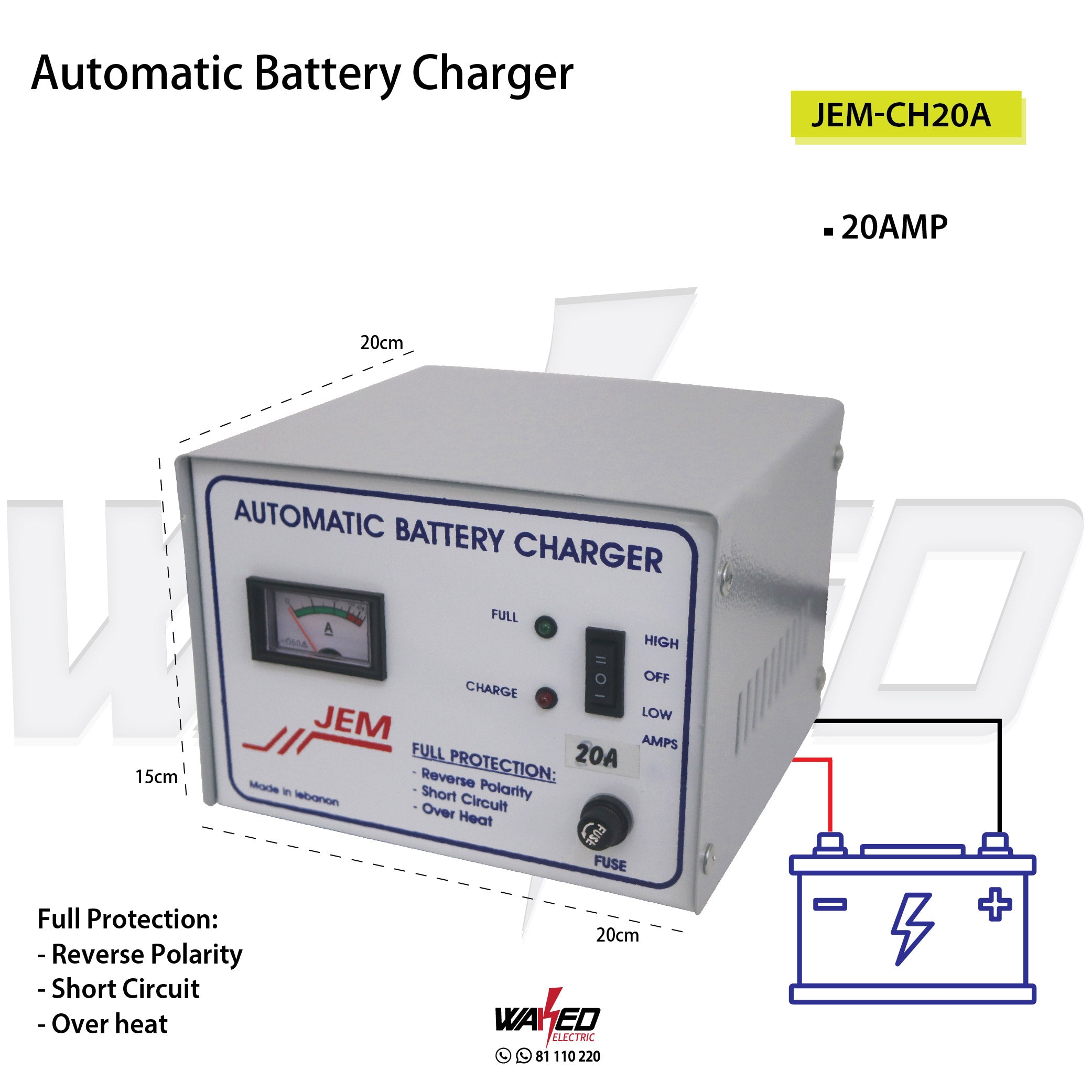 20AMP Automatic Battery Charger - Fast & Smart Charging for Cars, Boats, RVs & More - Perfect for Home, Garage & Outdoor Use