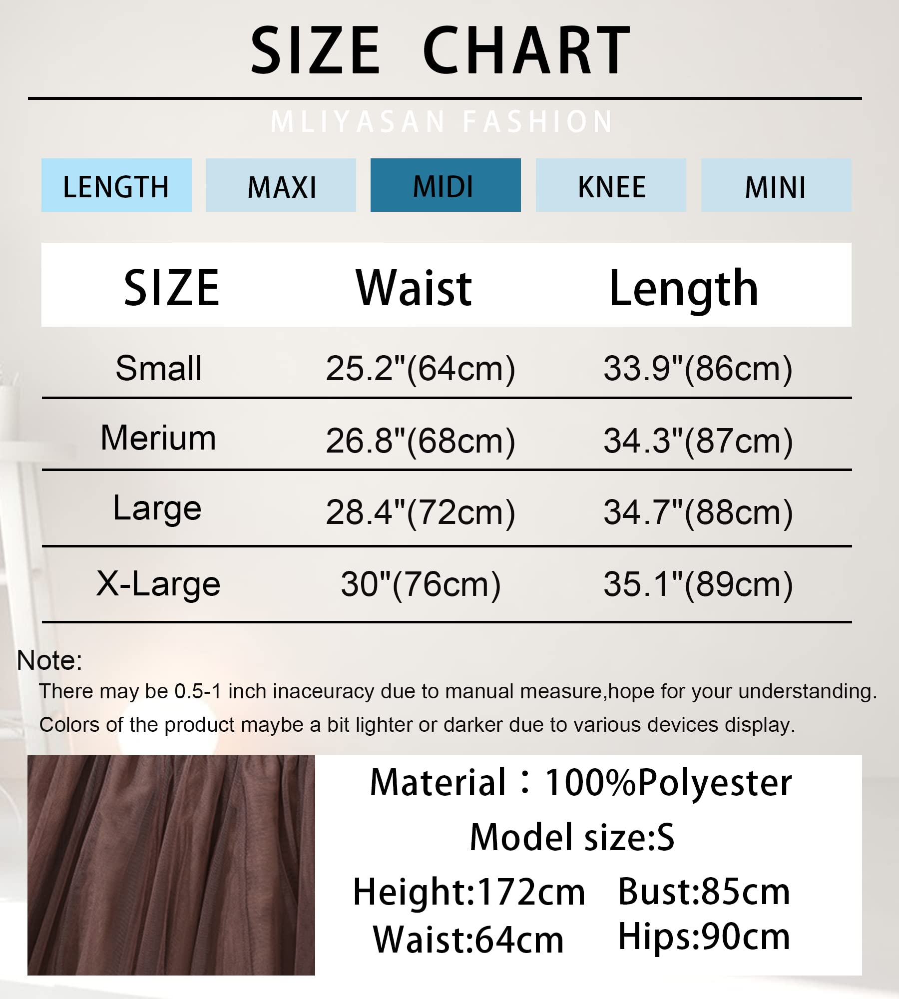 Women's High Waist Tulle Midi Skirt - Elastic Waistband, Pleated Mesh A-Line Tutu Skirt for Party, Wedding, Prom, Dance & Special Occasions