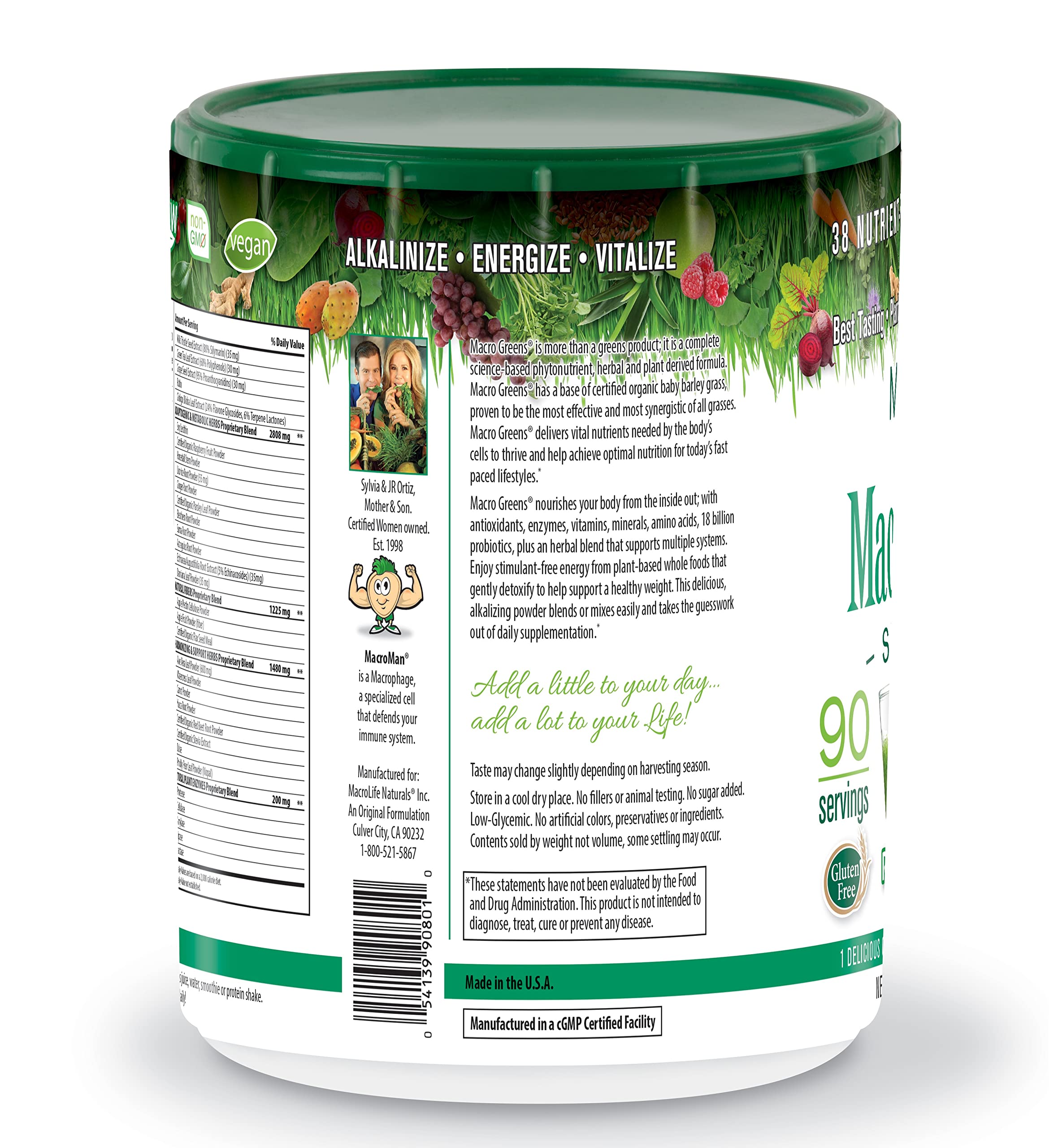 MacroLife Naturals Macro Greens Powder - 38 Superfoods with Probiotics, Antioxidants & Enzymes for Immunity, Energy & Detox - Vegan, Non-GMO, Gluten-Free, Dairy-Free - 30oz (90 Servings) - Perfect for Daily Wellness, Post-Workout Recovery & Immune Support