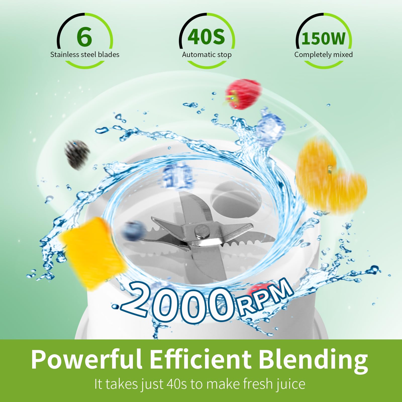 Portable Blender Cordless - 16 Oz USB-C Rechargeable Personal Blender for Smoothies, Shakes & Juices | BPA Free Travel Blender | Perfect for Gym, Office, Camping & On-The-Go (White)