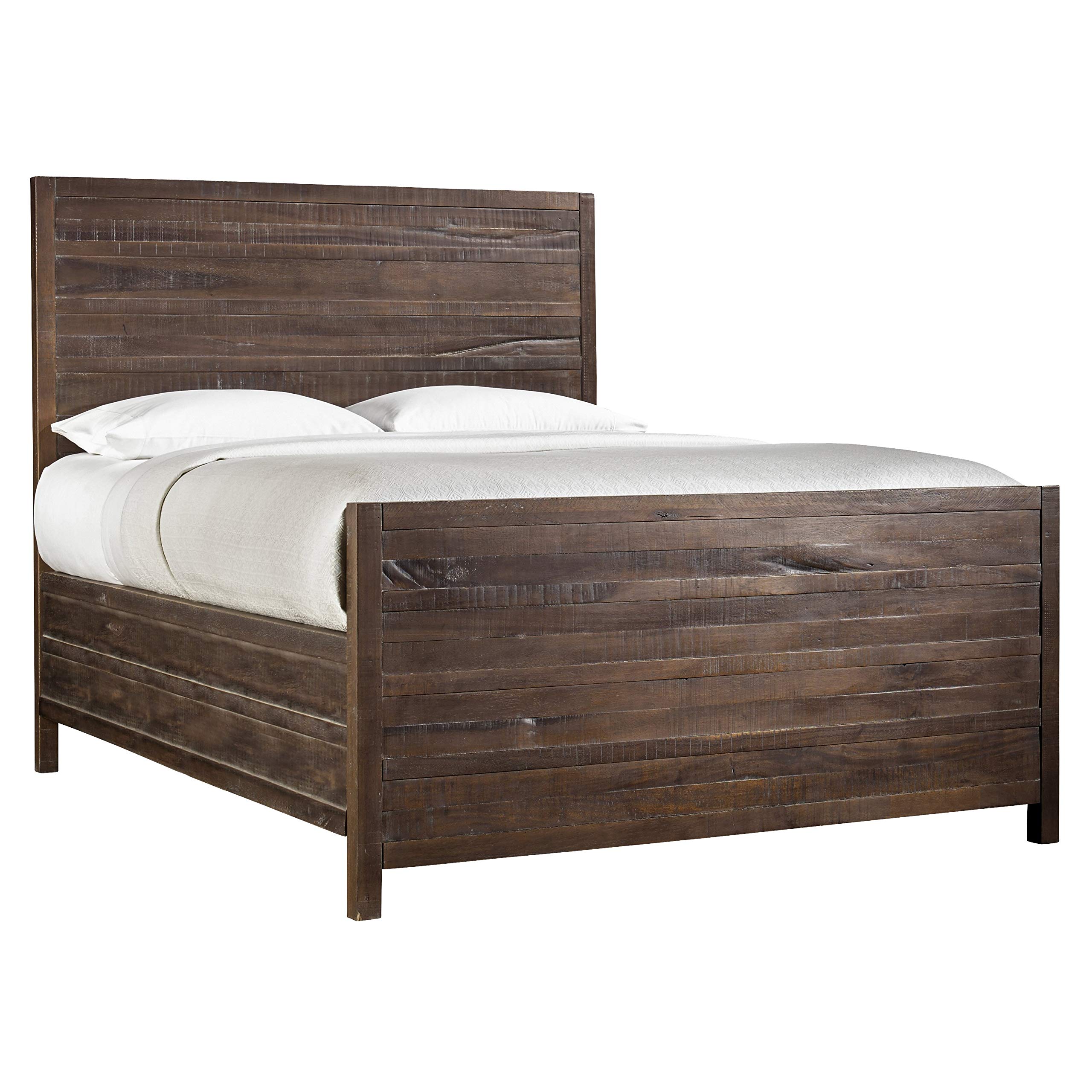 Tempton Rustic Country California King Platform Bed Frame in Coffee Brown - Solid Wood Bedroom Furniture for Farmhouse & Vintage Style Home Decor