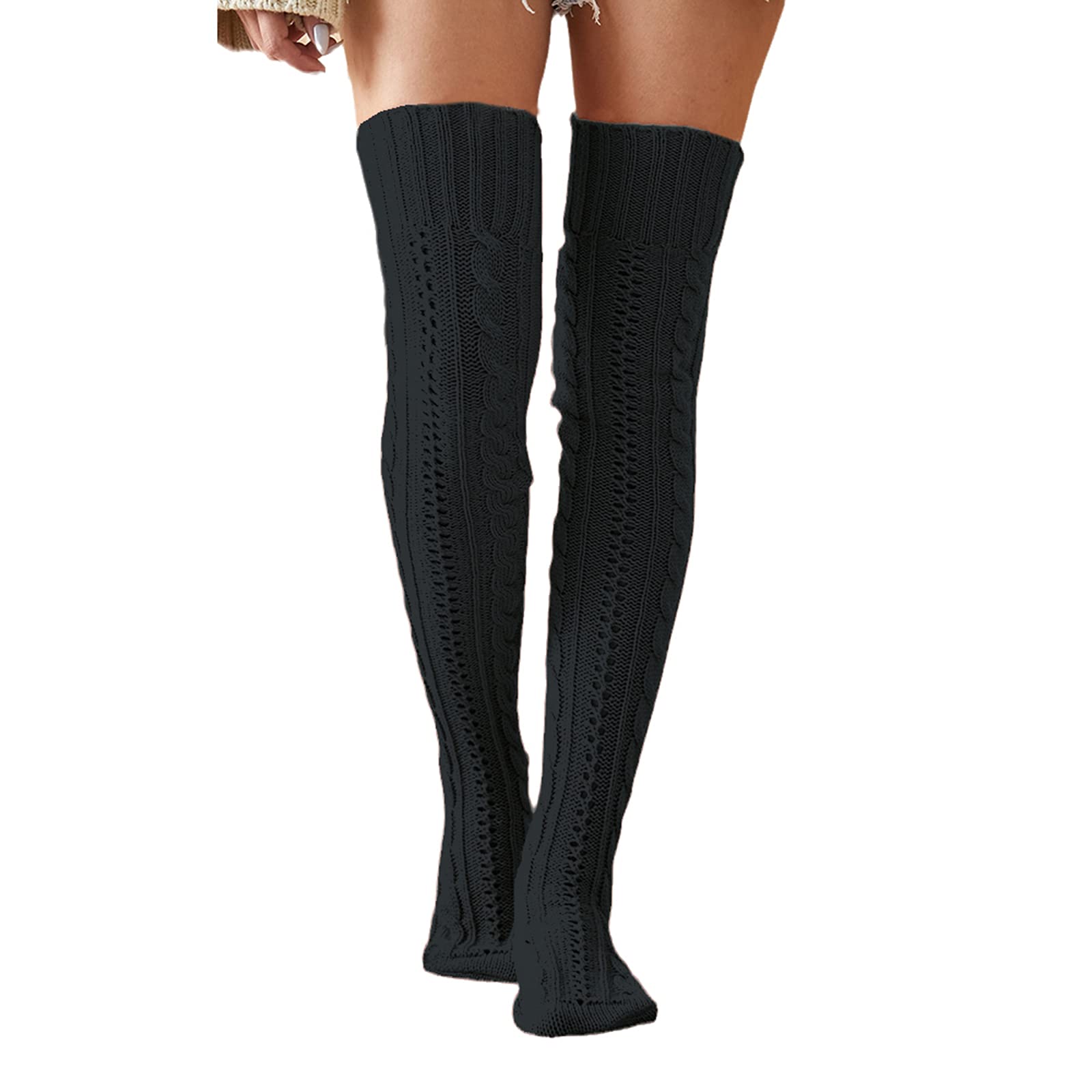 Women's Cable Knit Thigh High Boot Socks - Plus Size Extra Long Winter Leg Warmers for Women - Cozy Warm Socks for Boots, Snow Days & Winter Fashion