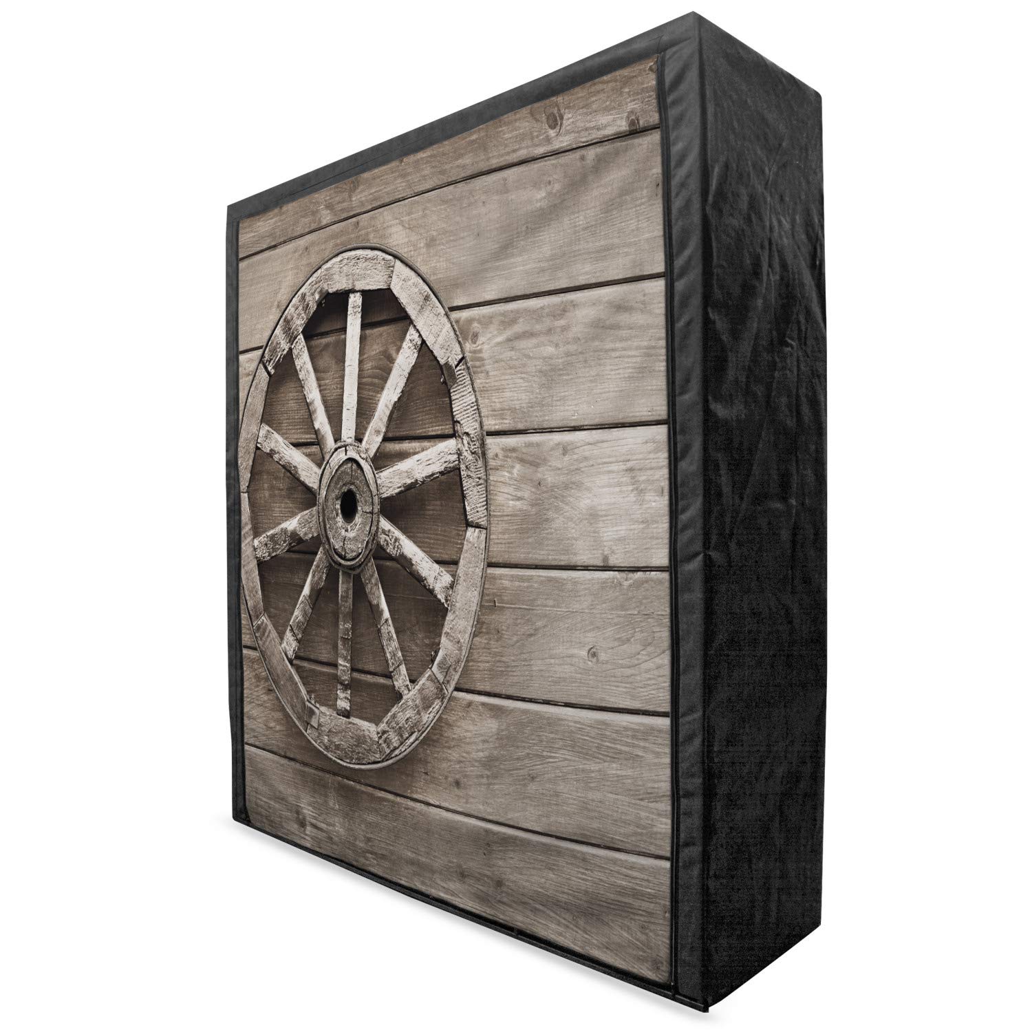 Ambesonne Portable Fabric Wardrobe with Barn Wood Wagon Wheel Design - 59