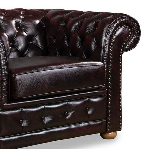 1 Seater Genuine Leather Sofa - Deep Quilting Pocket Spring Button Tufted Lounge Chair for Living Room, Brown | Modern Home Office & Apartment Furniture
