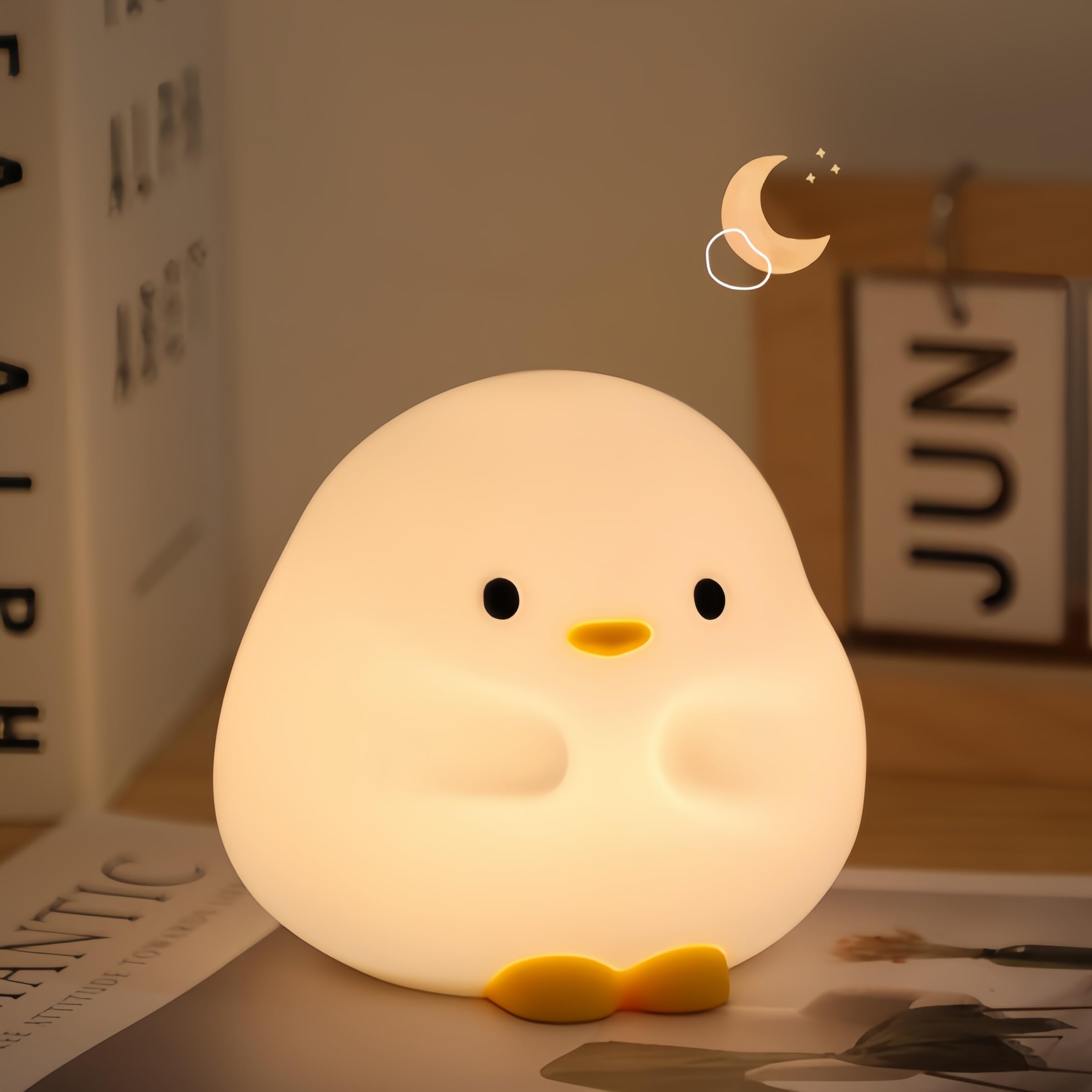 DuDu Duck Night Light - Cute Squishy Silicone Baby Nursery Lamp with 30-Min Timer | Rechargeable Touch Control Bedside Light for Bedroom, Kids Room & Nursery | Perfect for Night Feedings, Soothing Toddlers & Creating Cozy Atmosphere