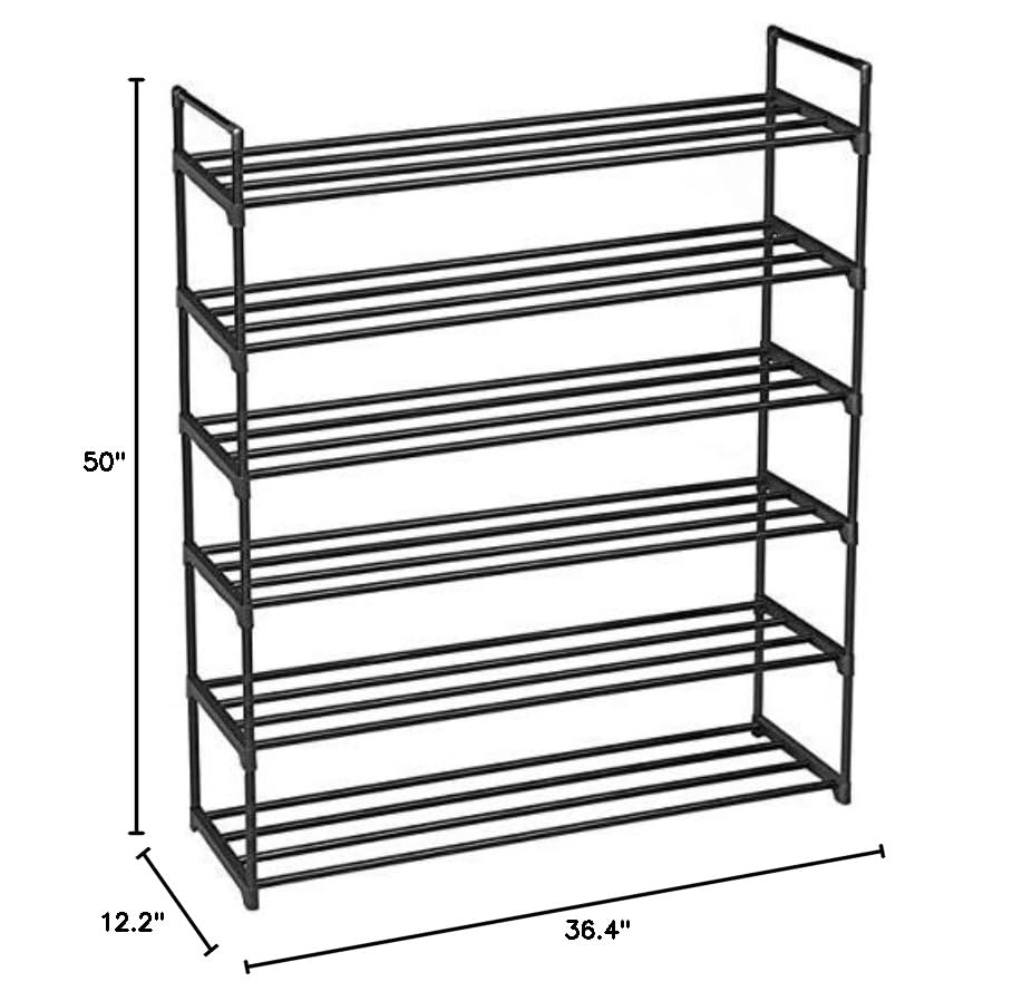 6-Tier Shoe Rack Organizer - Space Saving Shoe Storage Tower Shelf for Bedroom, Entryway, Hallway & Closet - Black Shoe Shelf for Sneakers, Boots & Sandals - Fast 3-7 Day Delivery - Perfect for Small Spaces & Apartment Living