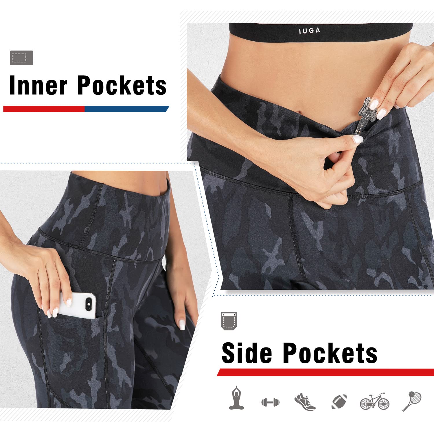 High Waisted Yoga Pants for Women with Pockets - Breathable Workout Capri Leggings for Running, Gym & Lounge | IUGA Women's Activewear