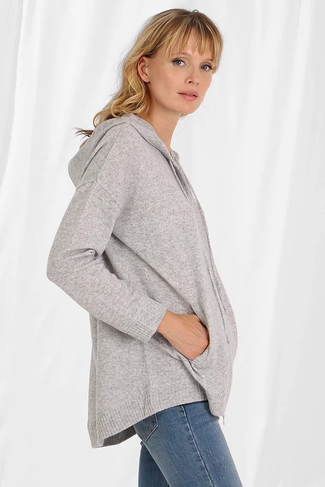 Minnie Rose Women's Oversized Cashmere Zip-Up Hoodie - Cozy Winter Sweatshirt for Casual Wear & Lounge