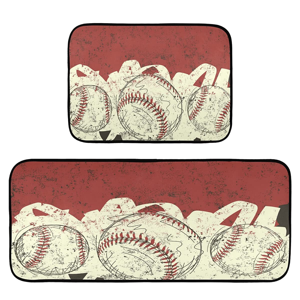 3-Piece Non-Slip Washable Baseball Kitchen Rugs and Mats Set, 2 Runner Rugs for Home, Kitchen, Laundry, and Bathroom Floor Decoration