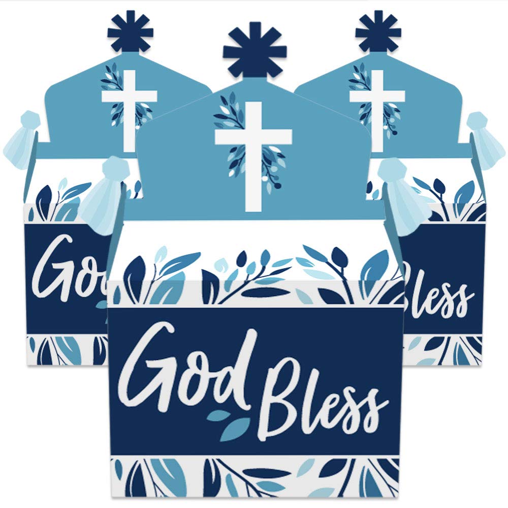 Elegant Blue Cross Treat Boxes - Set of 12 Religious Party Favors for Boys - Perfect for Baptisms, First Communions & Sunday School Celebrations