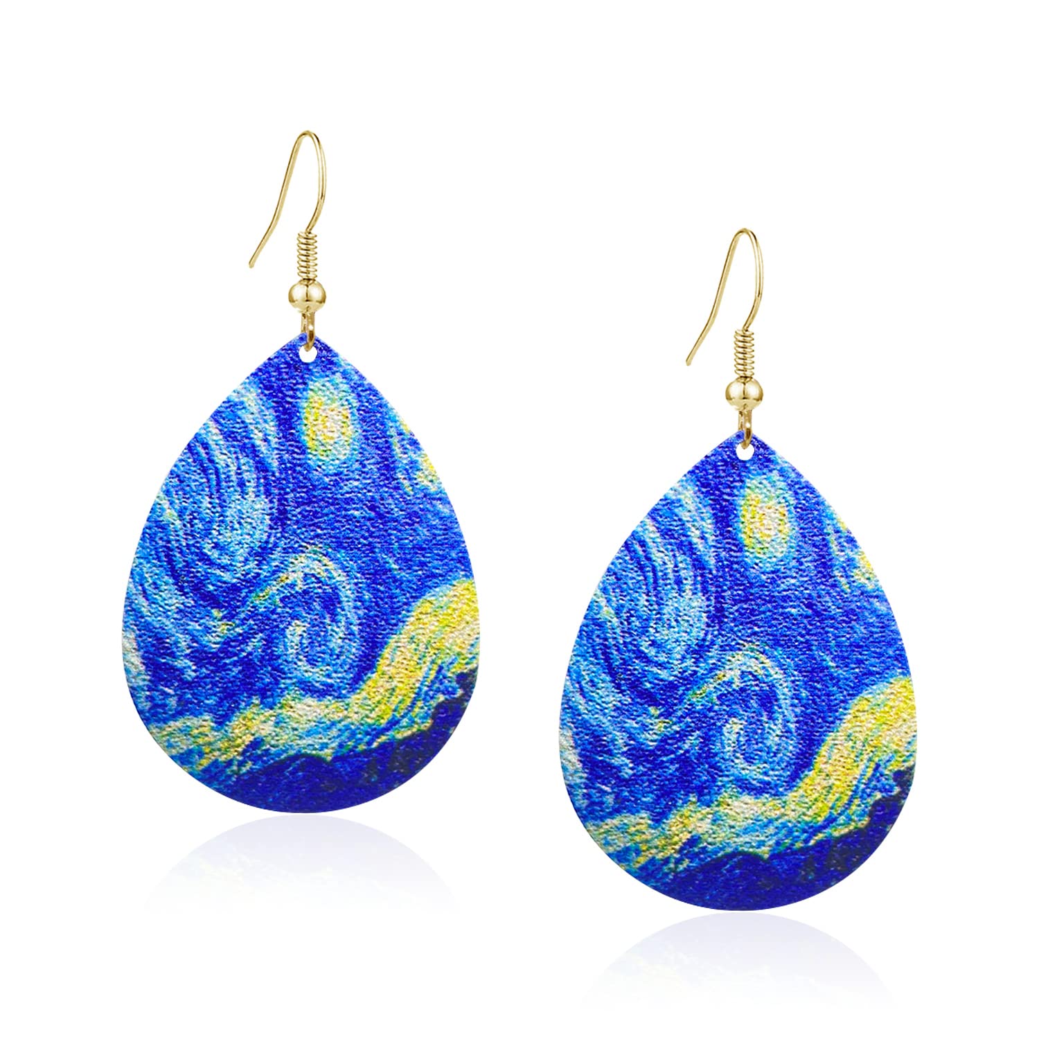 Starry Night Van Gogh Inspired Waterdrop Earrings - Sunflower Daisy Dangle Earrings for Women - Abstract Art Statement Jewelry - Perfect for Date Night, Parties & Gift Giving