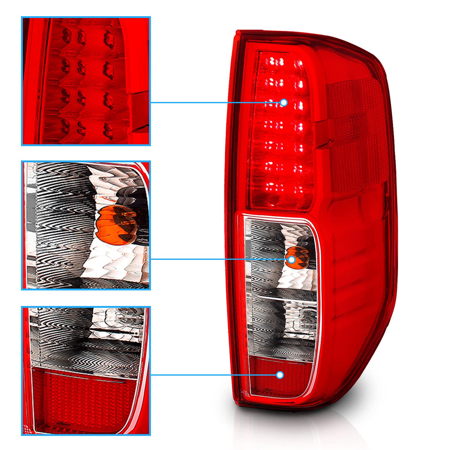 2005-2021 Nissan Frontier & 2009-2012 Suzuki Equator LED Brake Tail Lights - Clear Red Replacement Assembly Set (Pair) for Enhanced Visibility & Safety - Perfect for Night Driving & Off-Road Adventures