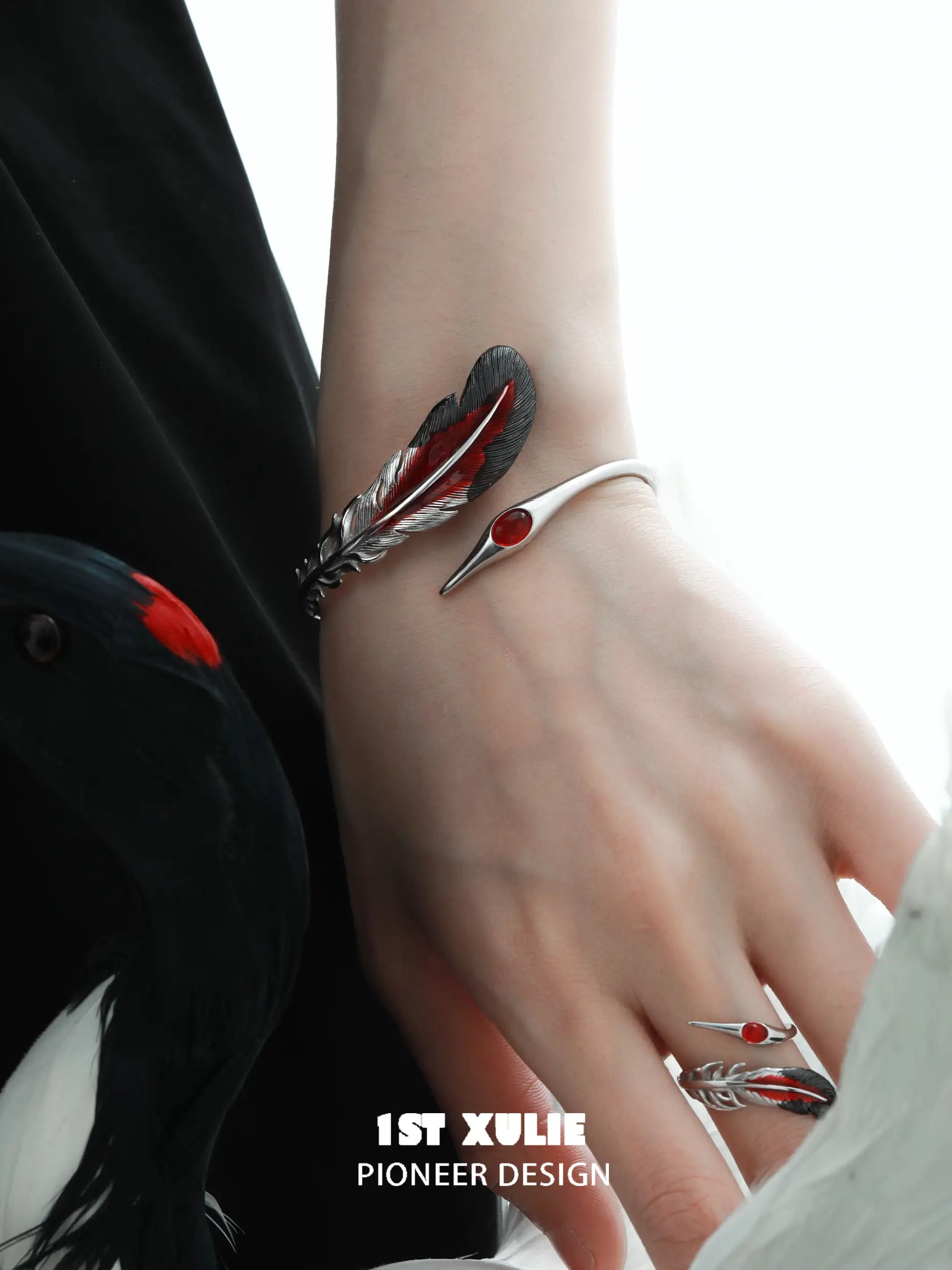 18K Gold Plated Feather Bangle Bracelet - Elegant Soaring Cranes Design | Perfect for Weddings, Parties & Special Occasions