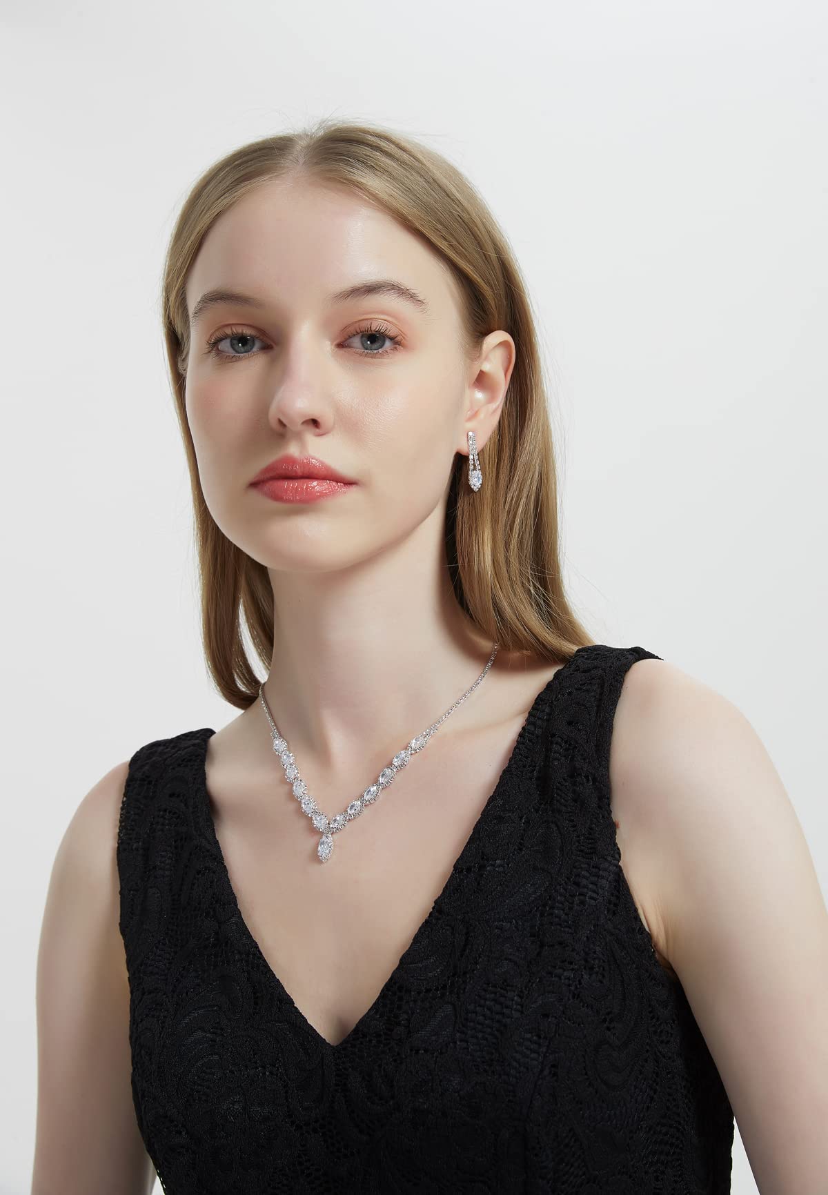 CZ Rhinestone Necklace & Earrings Set for Wedding, Bridesmaid, Prom, Evening Party, Homecoming - Sparkling Jewelry for Special Occasions