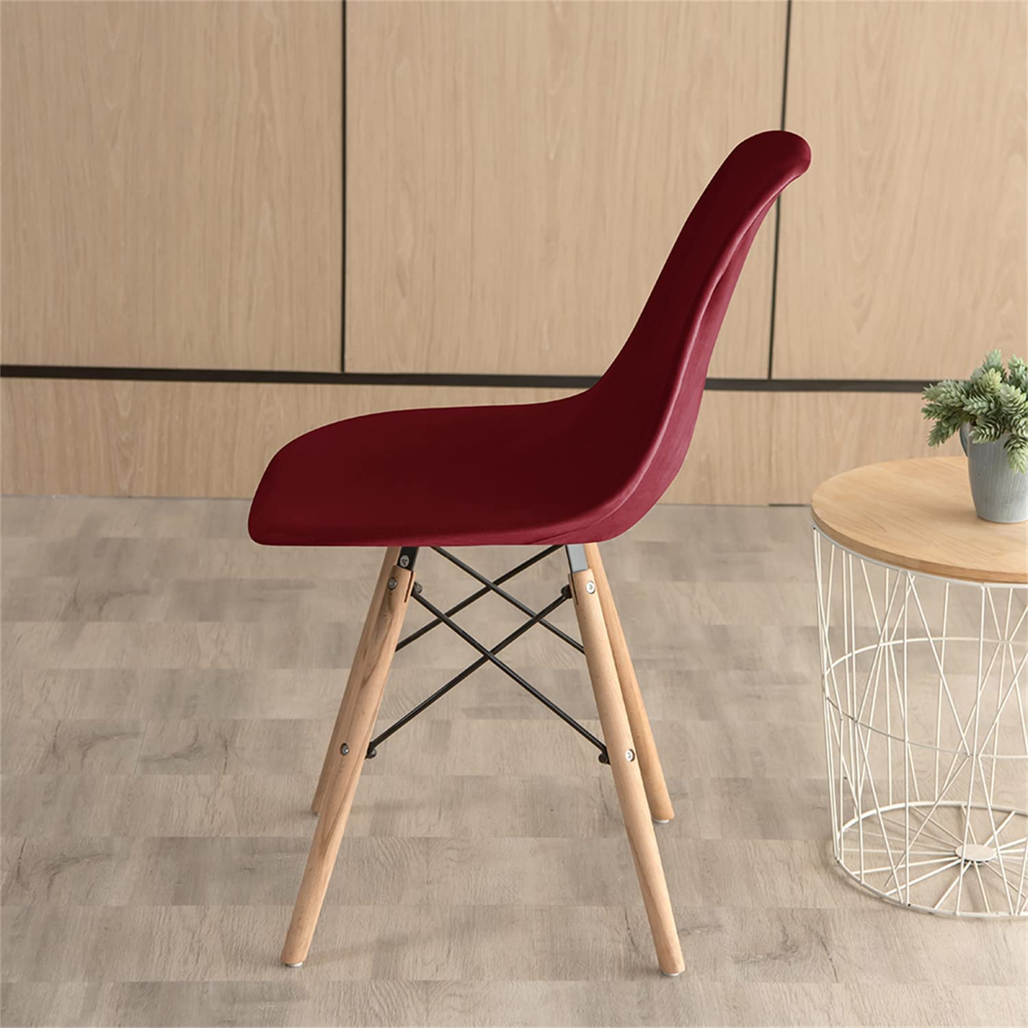 Luxury Velvet Dining Chair Slipcovers - Stretchable Armless Chair Covers Set of 6 for Kitchen, Hotel, Wedding - Elegant Wine Red Fabric Protectors | Perfect for Home Dining, Restaurant Decor & Event Seating