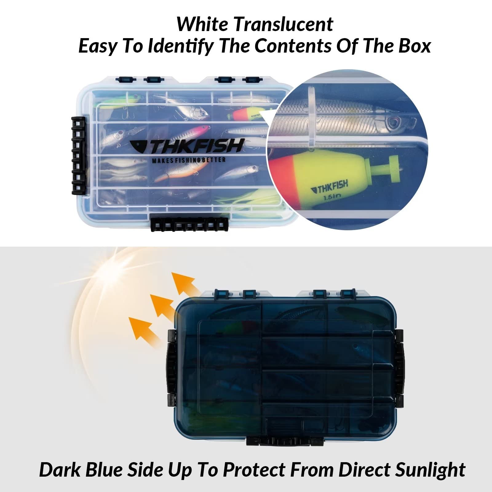 THKFISH 3600/3700 Waterproof Floating Fishing Tackle Box - 2-Piece Set for Lures & Baits | Ideal for Freshwater & Saltwater Fishing, Kayak & Boat Trips