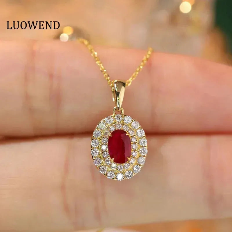 18K Yellow Gold Diamond & Ruby Necklace for Women - Elegant Real Natural Diamond & Ruby Pendant - Perfect for Engagement, Anniversary & Special Occasions