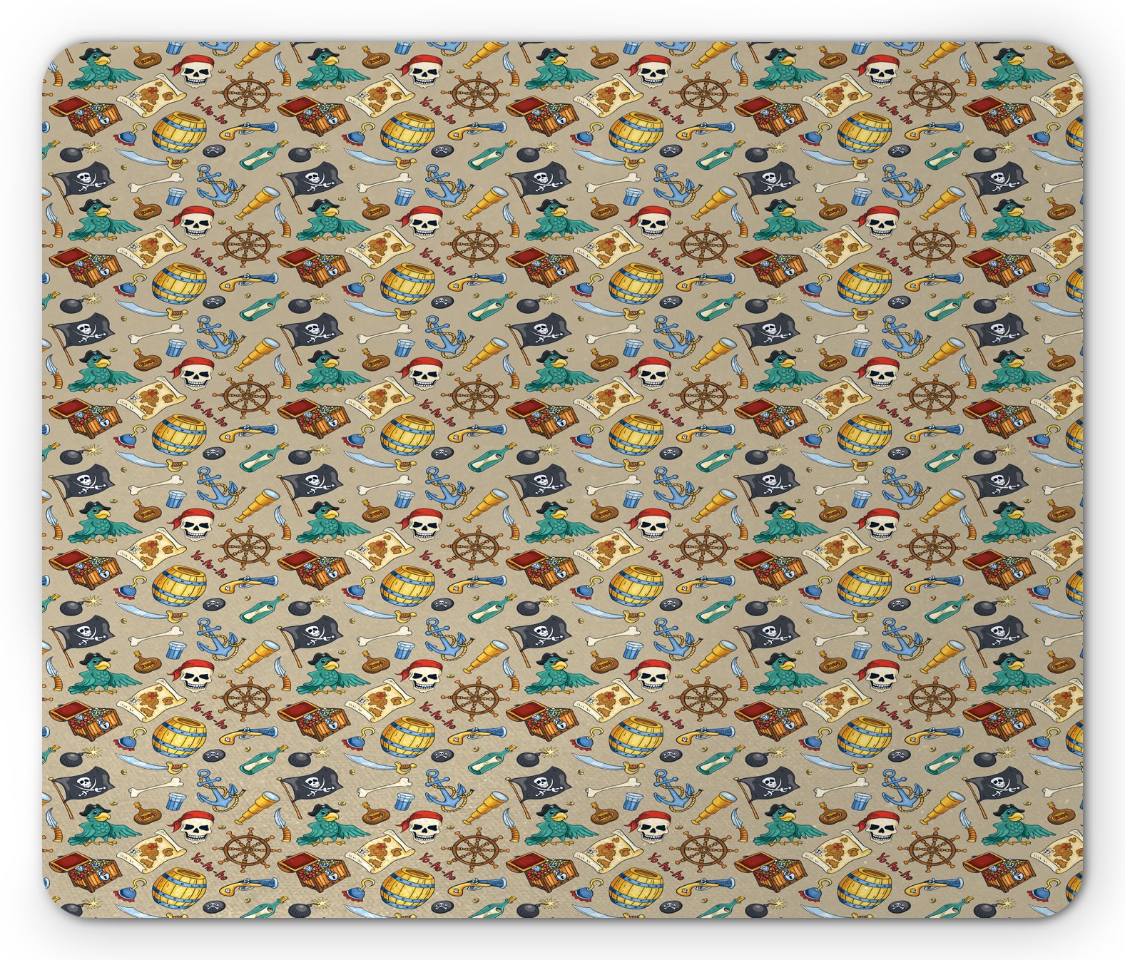 Ambesonne Pirate Mouse Pad - Cheerful Cartoon Design with Adventure Sea Travel Theme, Non-Slip Rubber Base, Standard Size Rectangle Mousepad (Multicolor) - Perfect for Gaming, Office & Home Computer Setup