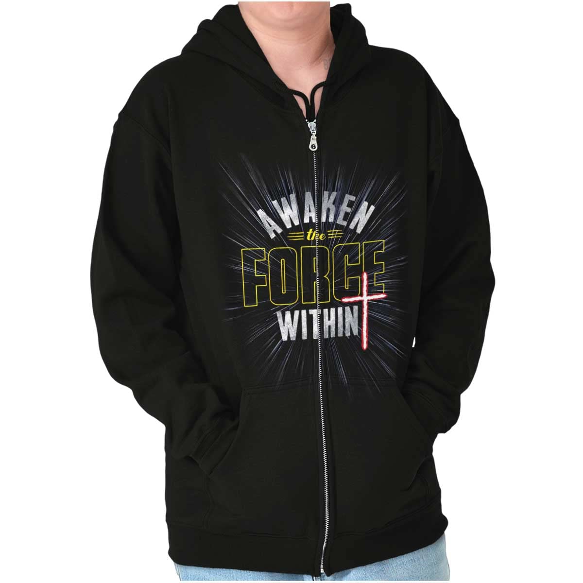 Star Wars Inspired Religious Zip Up Hoodie for Men & Women - Unisex Jedi Force Themed Pullover | Perfect for Cosplay, Church, and Casual Wear