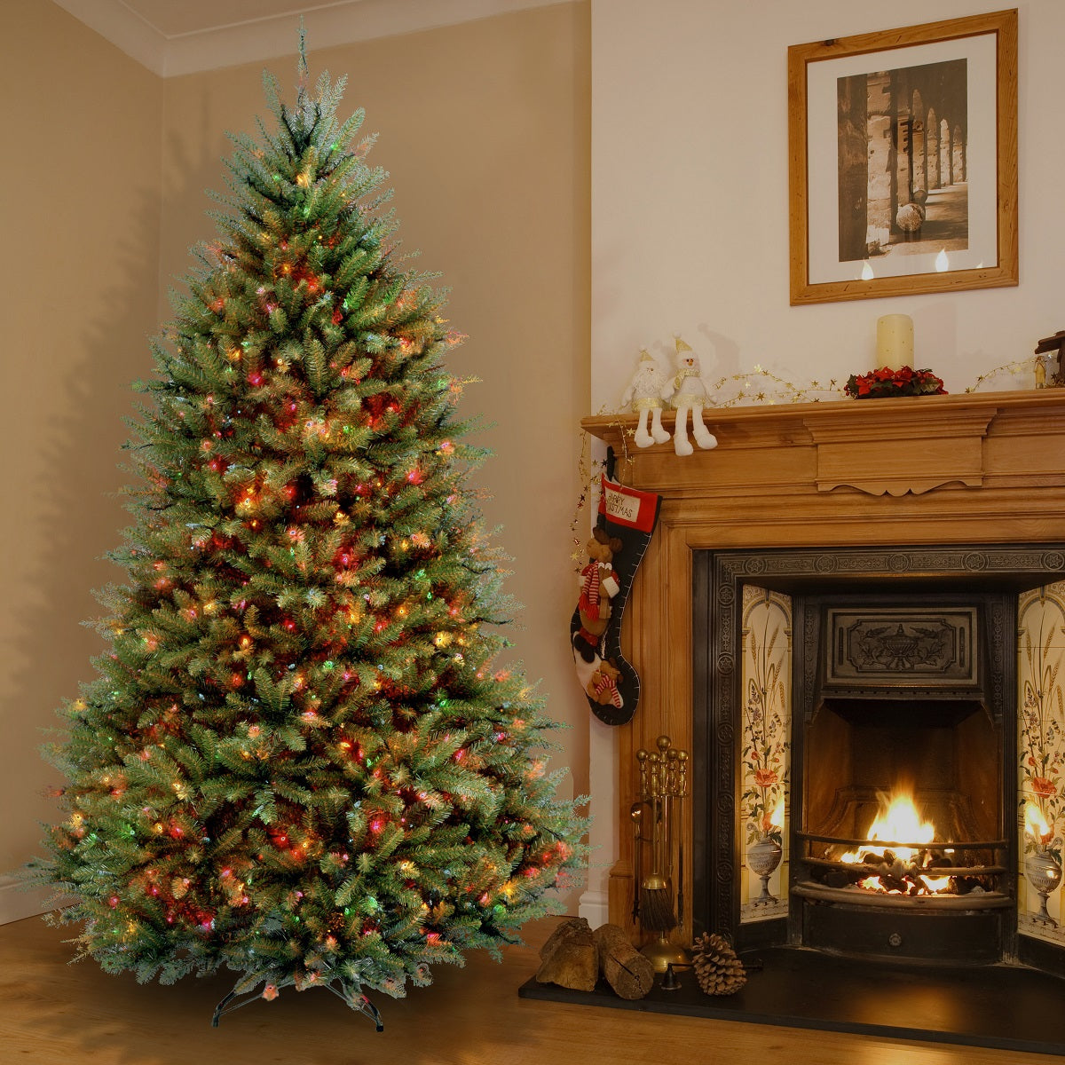 6.5 ft Pre-Lit Dunhill Fir Artificial Christmas Tree with 500 Multicolor LED Lights - Perfect for Home, Office, and Holiday Decorations