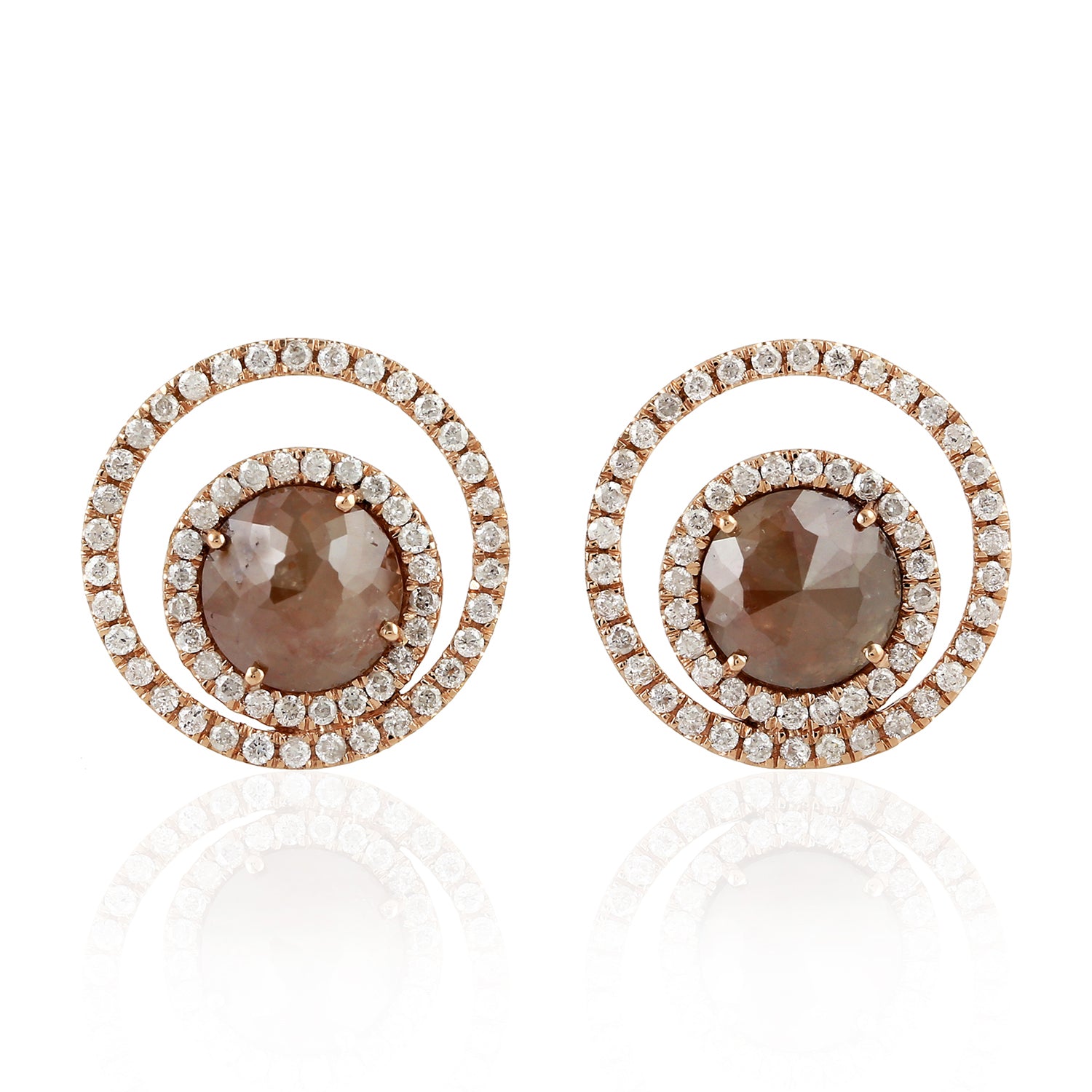 18K Rose Gold Ice Diamond Studded Circle Earrings for Women - Perfect for Weddings, Parties & Everyday Elegance