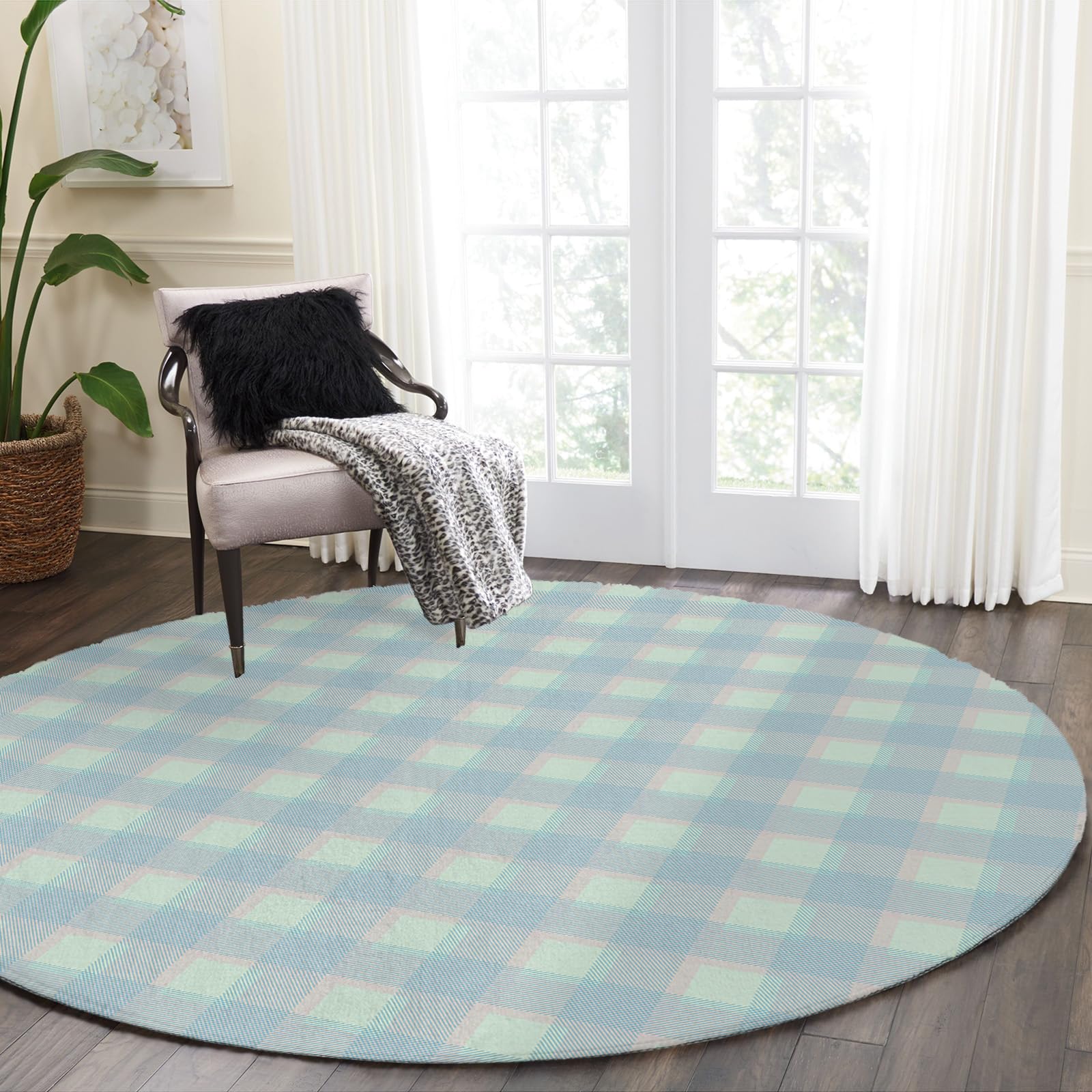 3.3ft Round Area Rug - Elegant Plaid Soft Non-Slip Machine Washable Circle Carpet for Living Room Bedroom | Perfect for Cozy Home Decor & Pet-Friendly Spaces