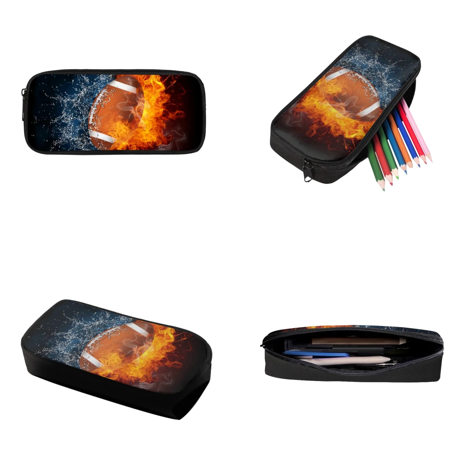 3-Piece Fire Water Football Design Backpack Set for Teen Boys - School Backpack, Lunch Bag & Pen Holder - Perfect for School, Sports & Travel