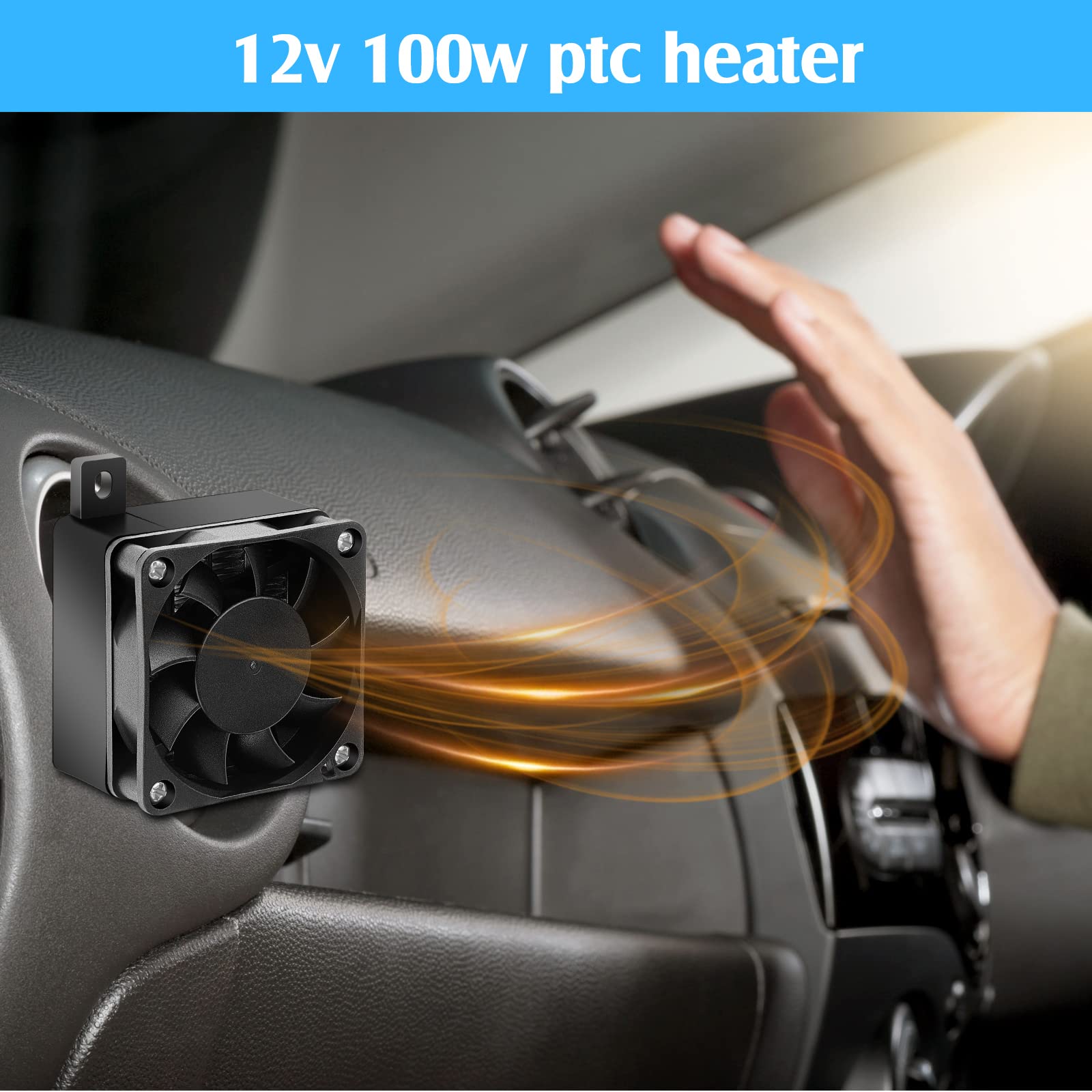 12V 100W PTC Car Heater & Fan - Energy Efficient PTC Air Heater with Dual Heating & Fan Modes, Constant Temperature Heating Element for Cars, Home, Office & Small Spaces - Perfect for Winter Warmth & Air Circulation