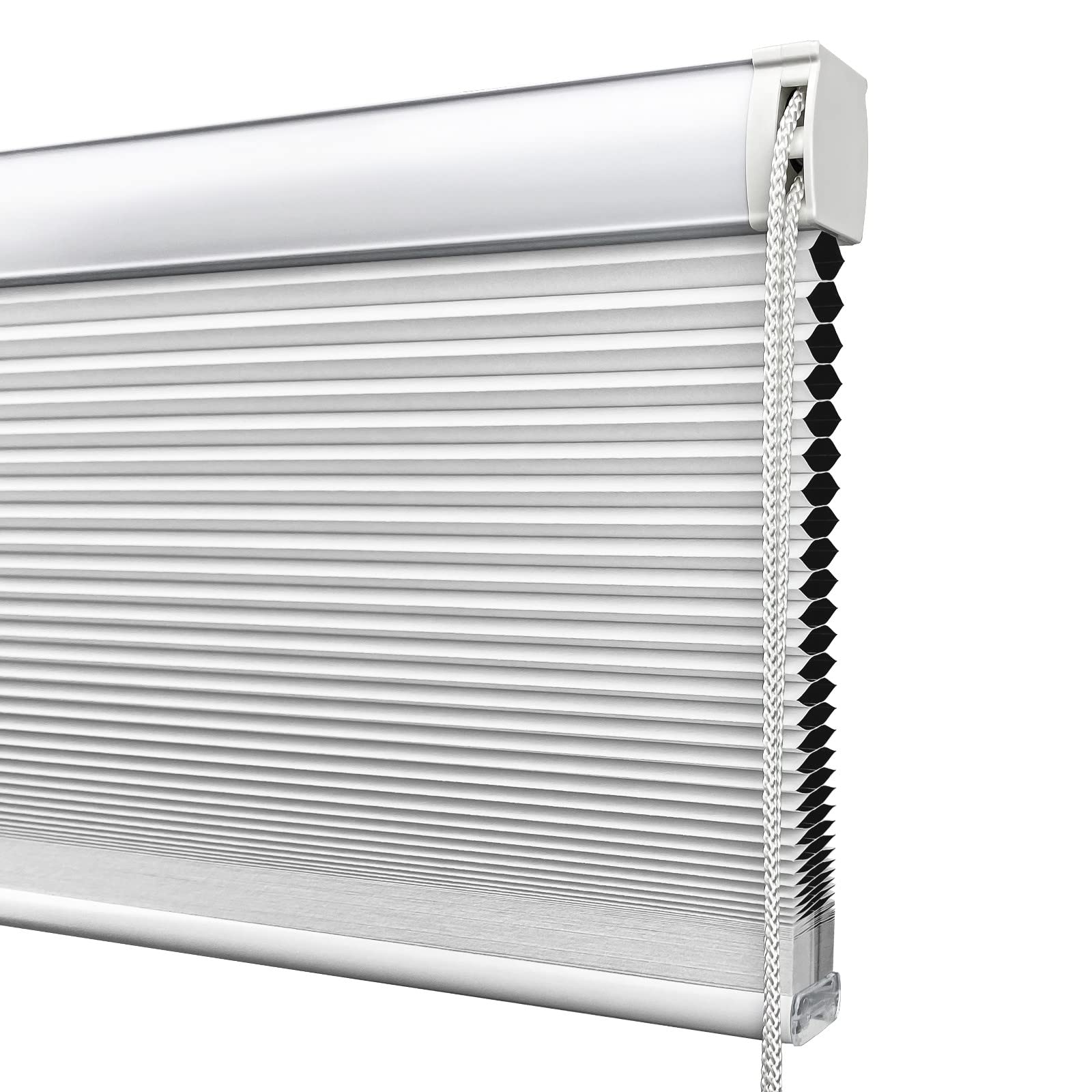 Custom Cut Keego Blackout Corded Window Cellular Shades - Noise Cancelling Honeycomb Blinds for Home, Kitchen, Bedroom & Office (White, 82