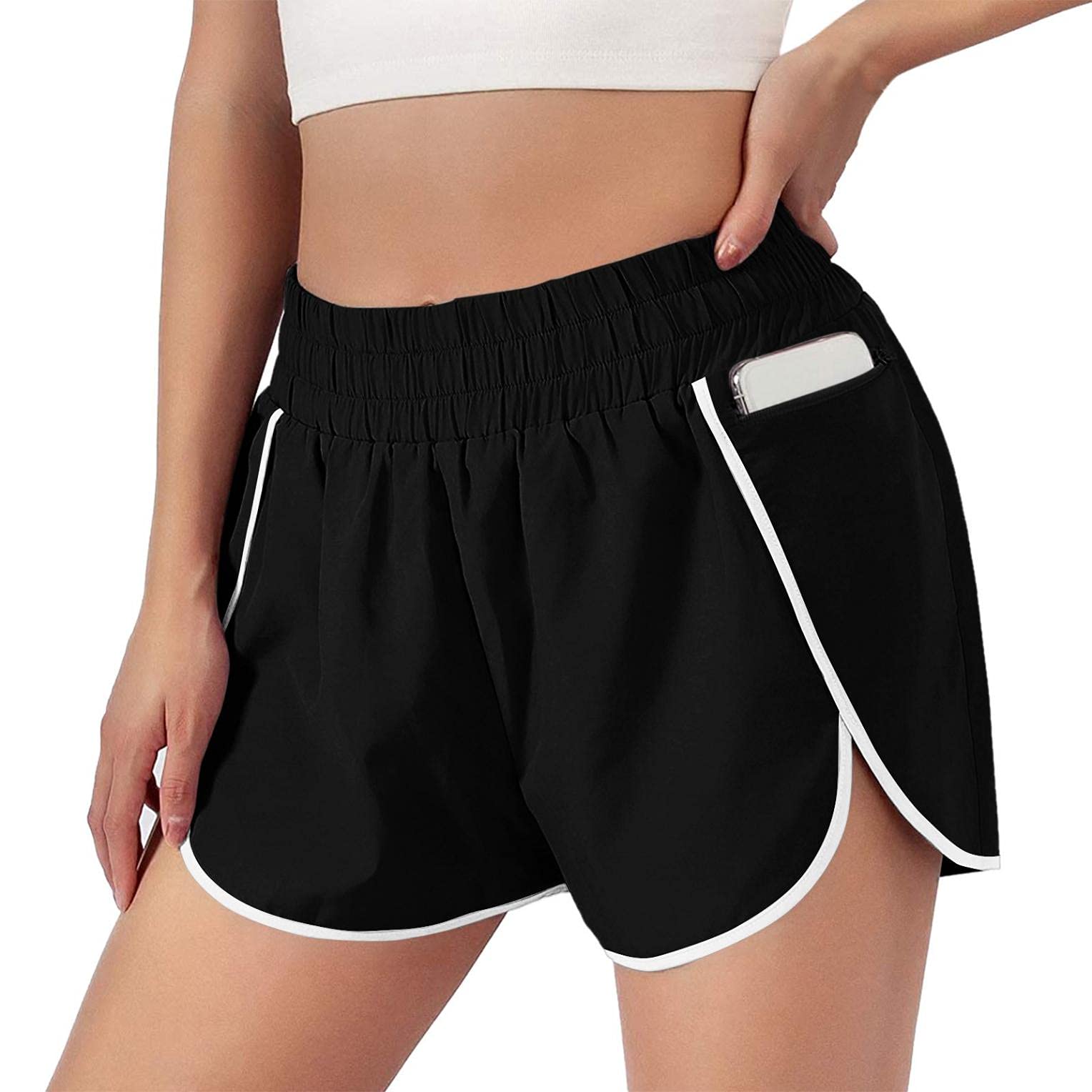 Women's Elastic Waist Shorts with Pockets - Casual Wide Leg Sport Shorts for Summer Outings