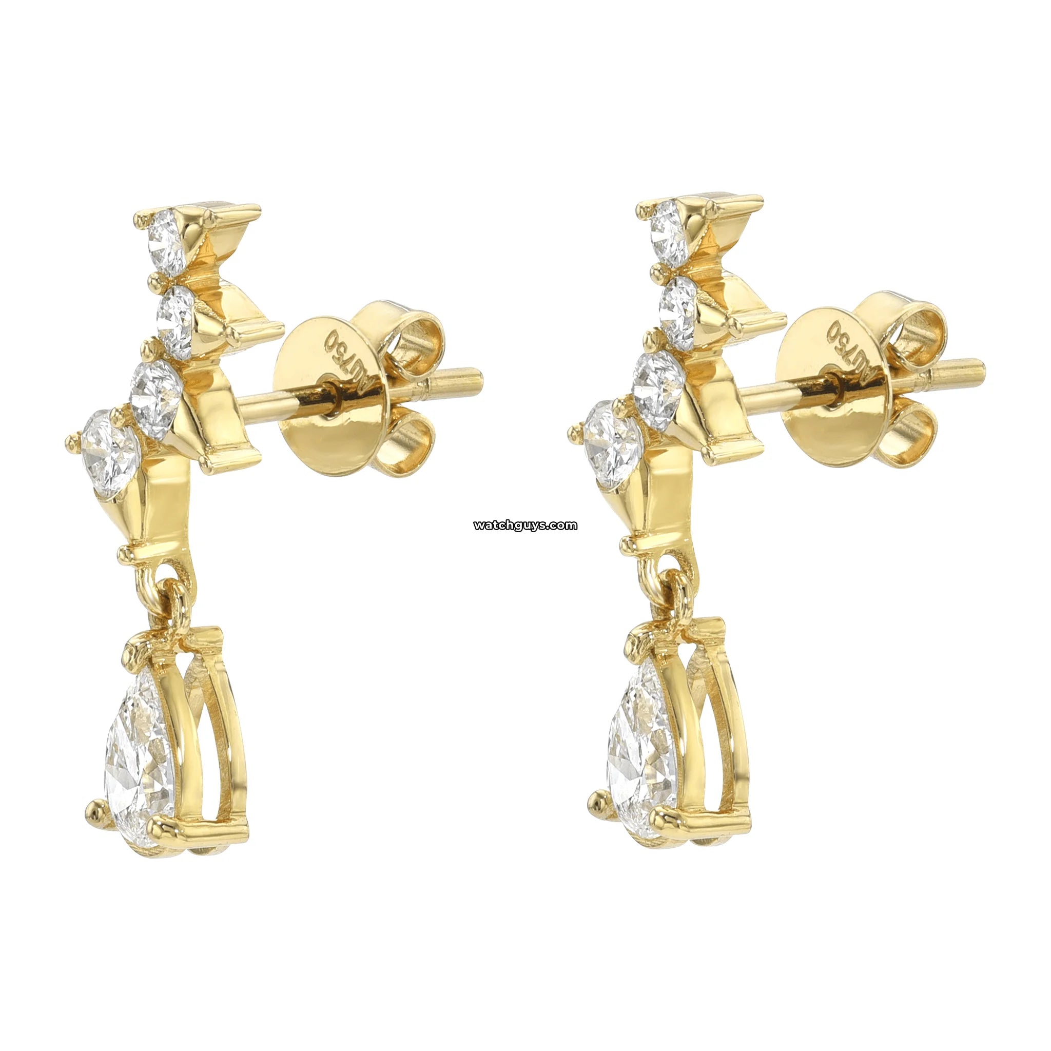 18k Yellow Gold Pear Diamond Drop Earrings - Elegant Dangling Earrings for Women, Perfect for Weddings, Parties & Special Occasions