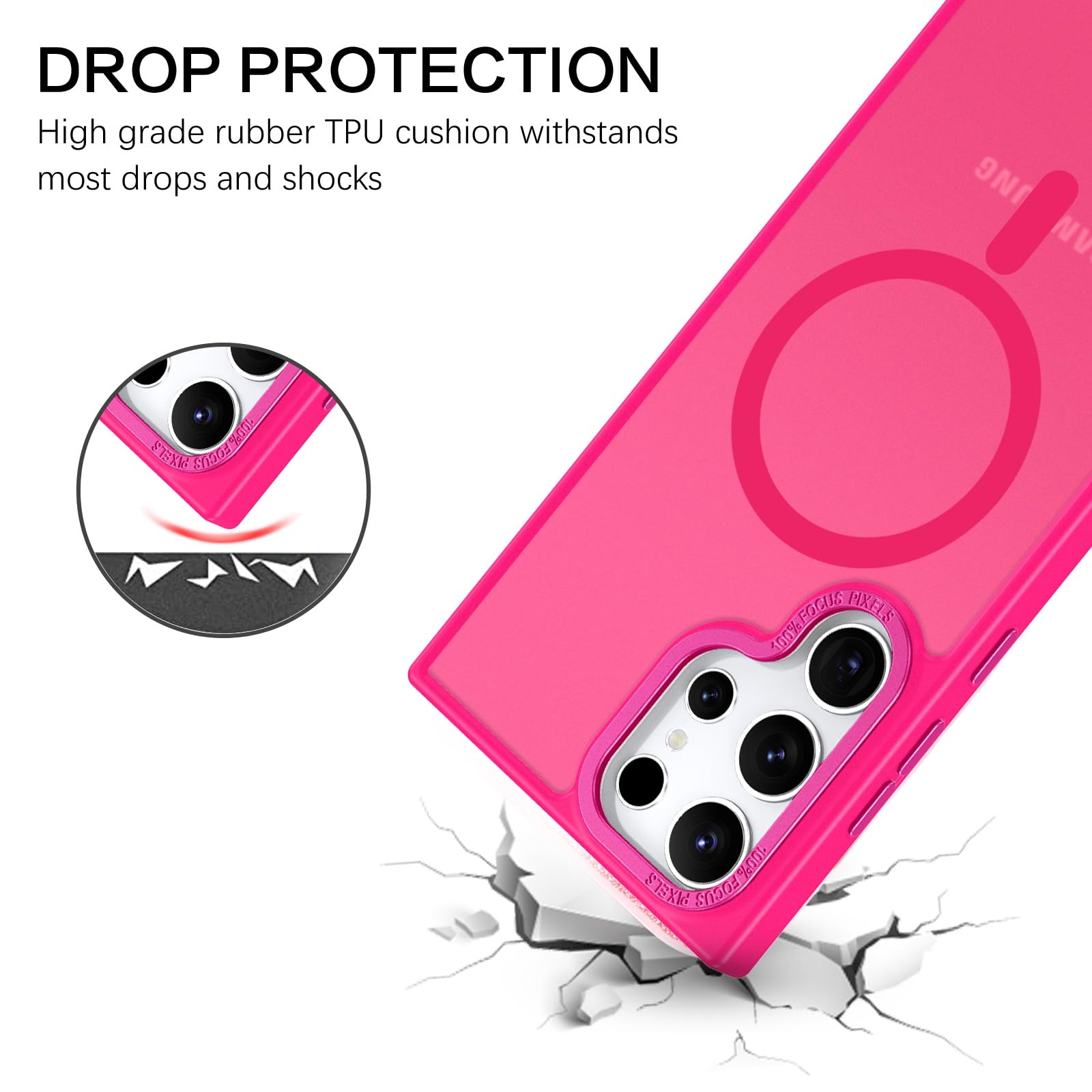 Samsung Galaxy S23 Ultra Magnetic Phone Case - Slim Translucent Matte Shockproof Cover [Magsafe Compatible] | Protective Case for Women & Men | Perfect for Work, Travel & Everyday Use | Hot Pink