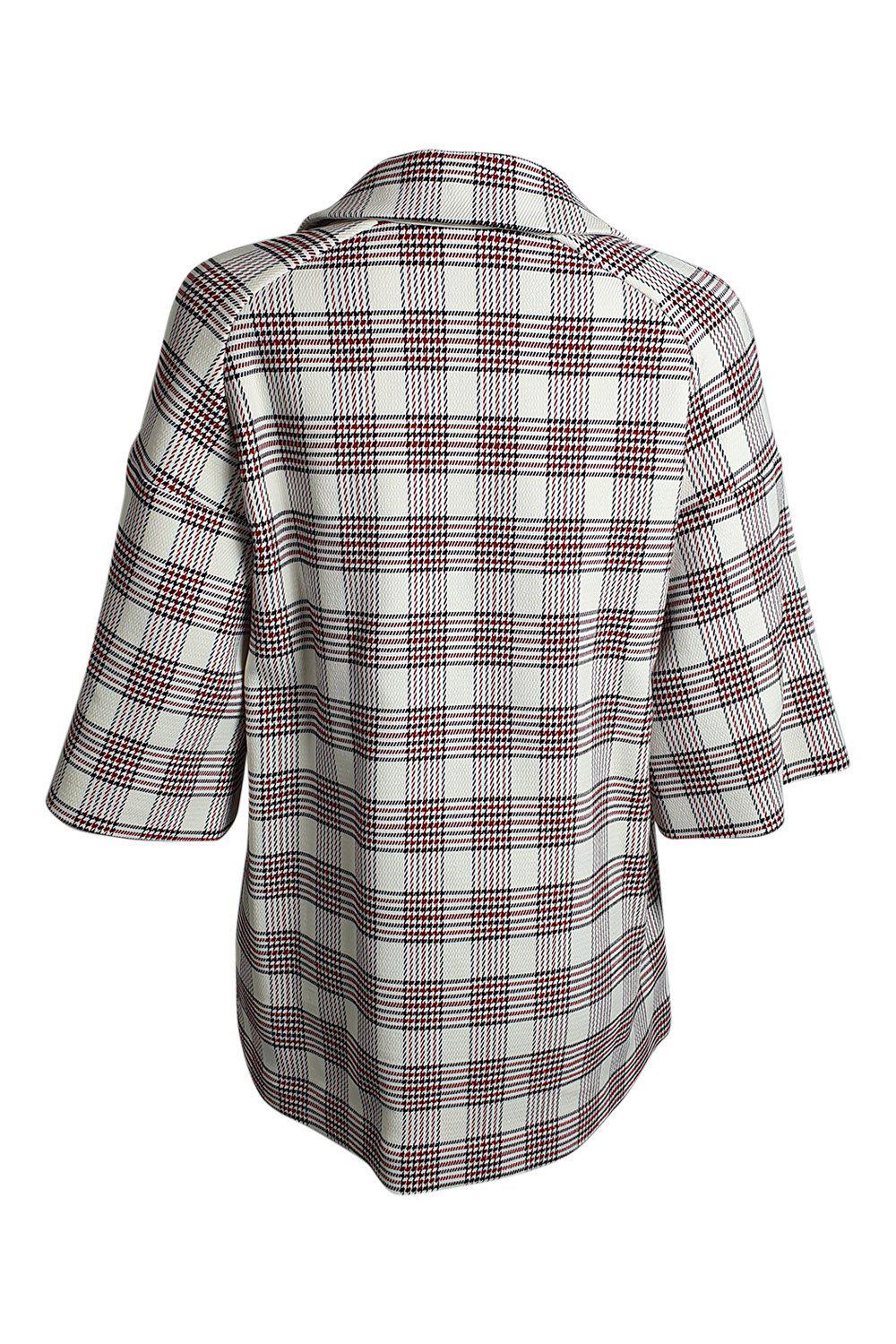 DOROTHEE SCHUMACHER Women's Ivory Tartan 3/4 Sleeve Cotton Blend Jacket | UK Size 10 (US 6) | Perfect for Office Wear & Autumn Layering