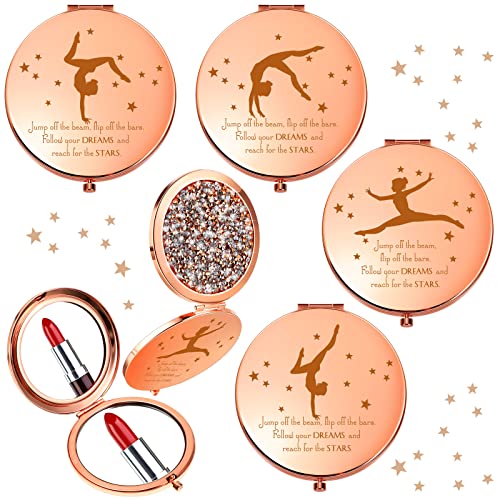 4 Pcs Rose Gold Gymnastics Inspirational Pocket Mirror - Handheld Compact Makeup Mirror with Magnifying for Girls, Coach Appreciation Gifts, Gymnastics Accessories - Perfect for Back to School, Dance Competitions & Travel Beauty Essentials